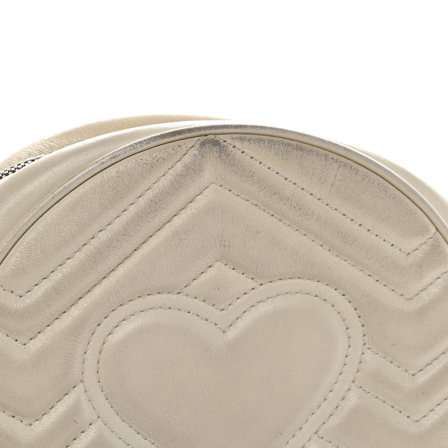 Calfskin Matelasse Mini GG Marmont Round Shoulder Bag White