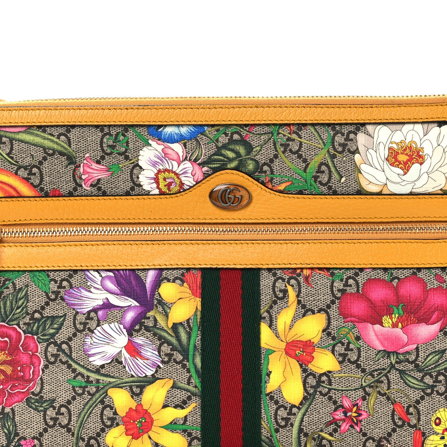 GG Supreme Monogram Flora Large Ophidia Pouch Clutch Beige Multicolor Crop