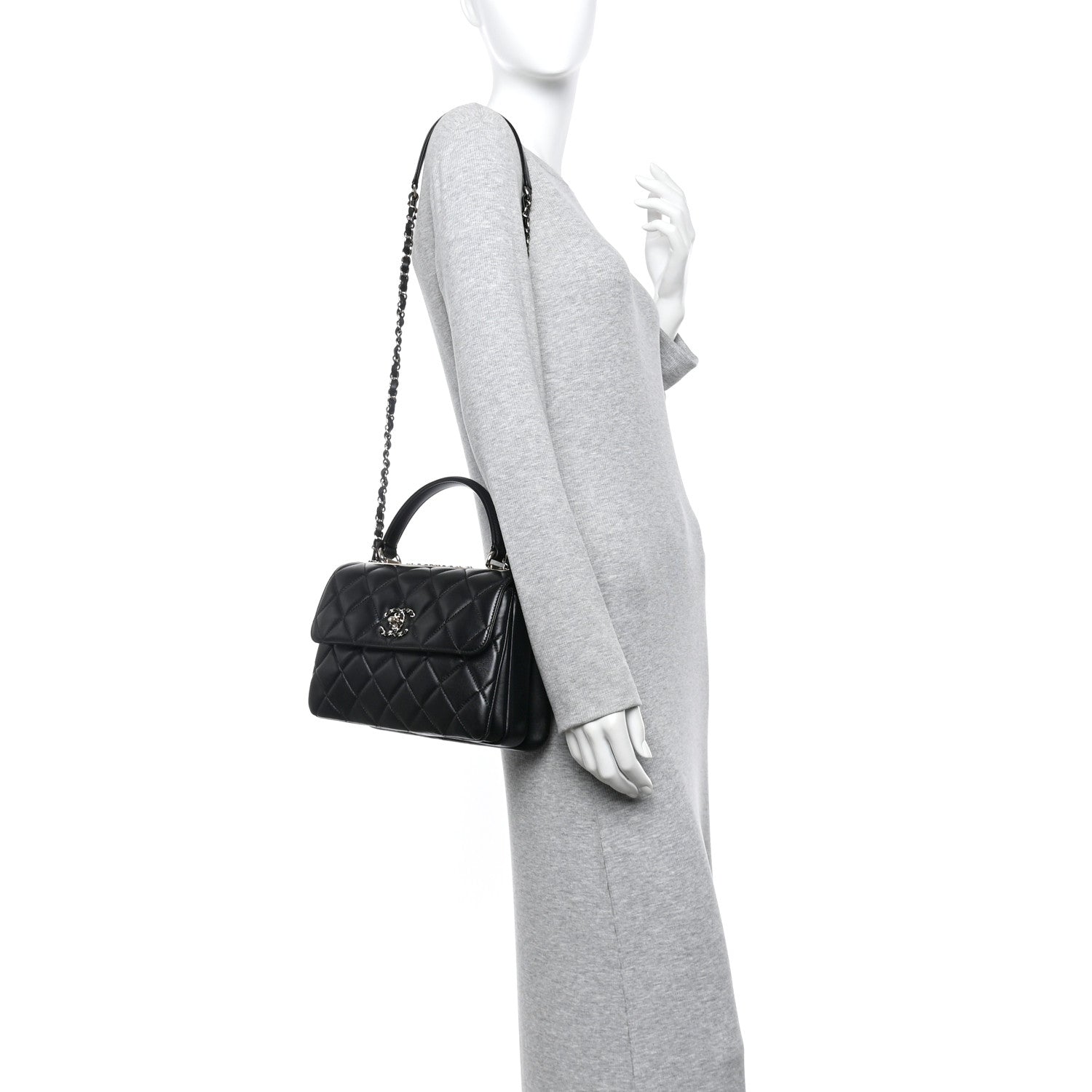 Lambskin Quilted Small Trendy CC Chain Dual Handle Flap Bag Black