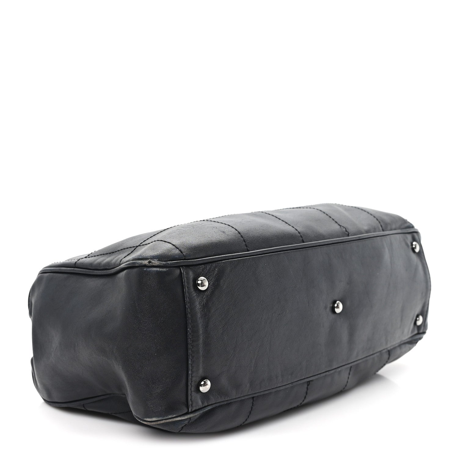 Lambskin Square Stitched Large Tote  Black