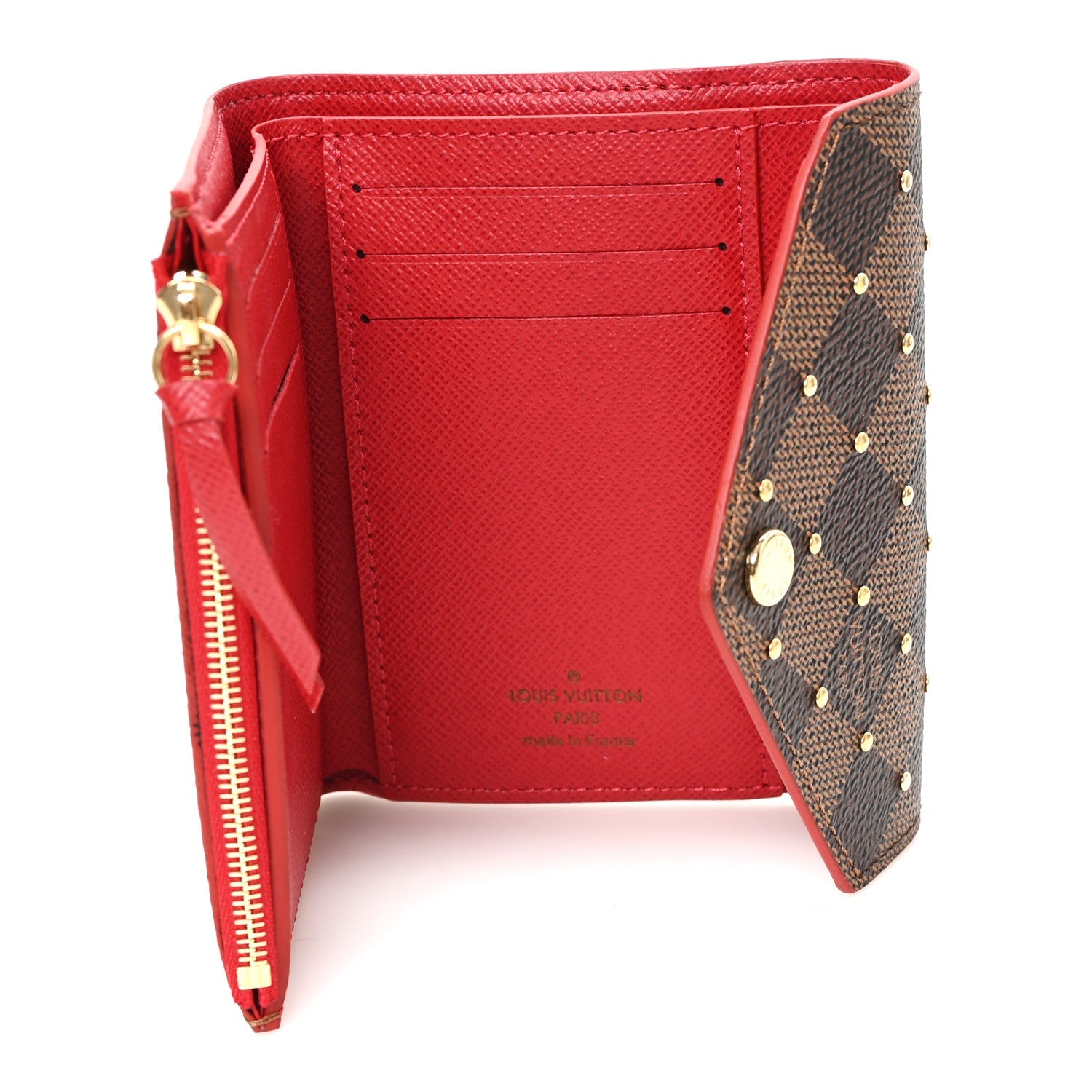 Damier Ebene Studded Victorine Wallet Cherry