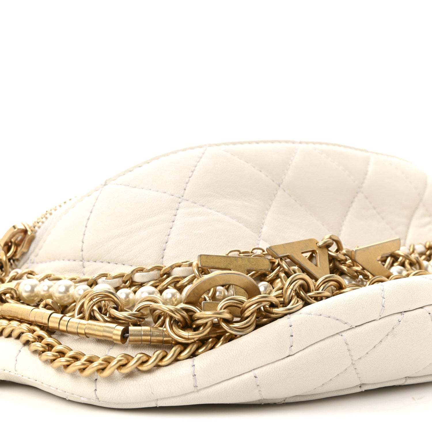 Lambskin Quilted All About Chains Waist Belt Bag White