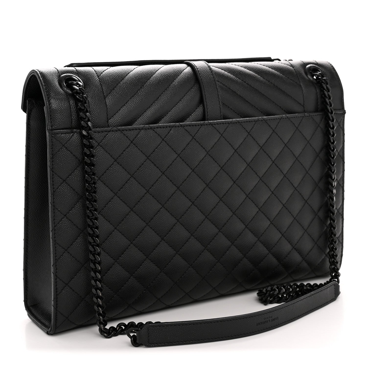 Grain De Poudre Textured Mixed Matelasse Large Triquilt Monogram Monochrome Satchel Black