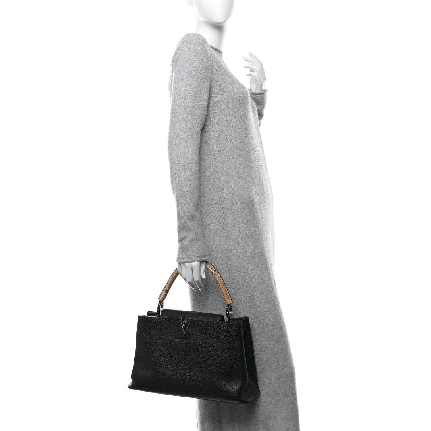 Taurillon Snakeskin Capucines MM Black
