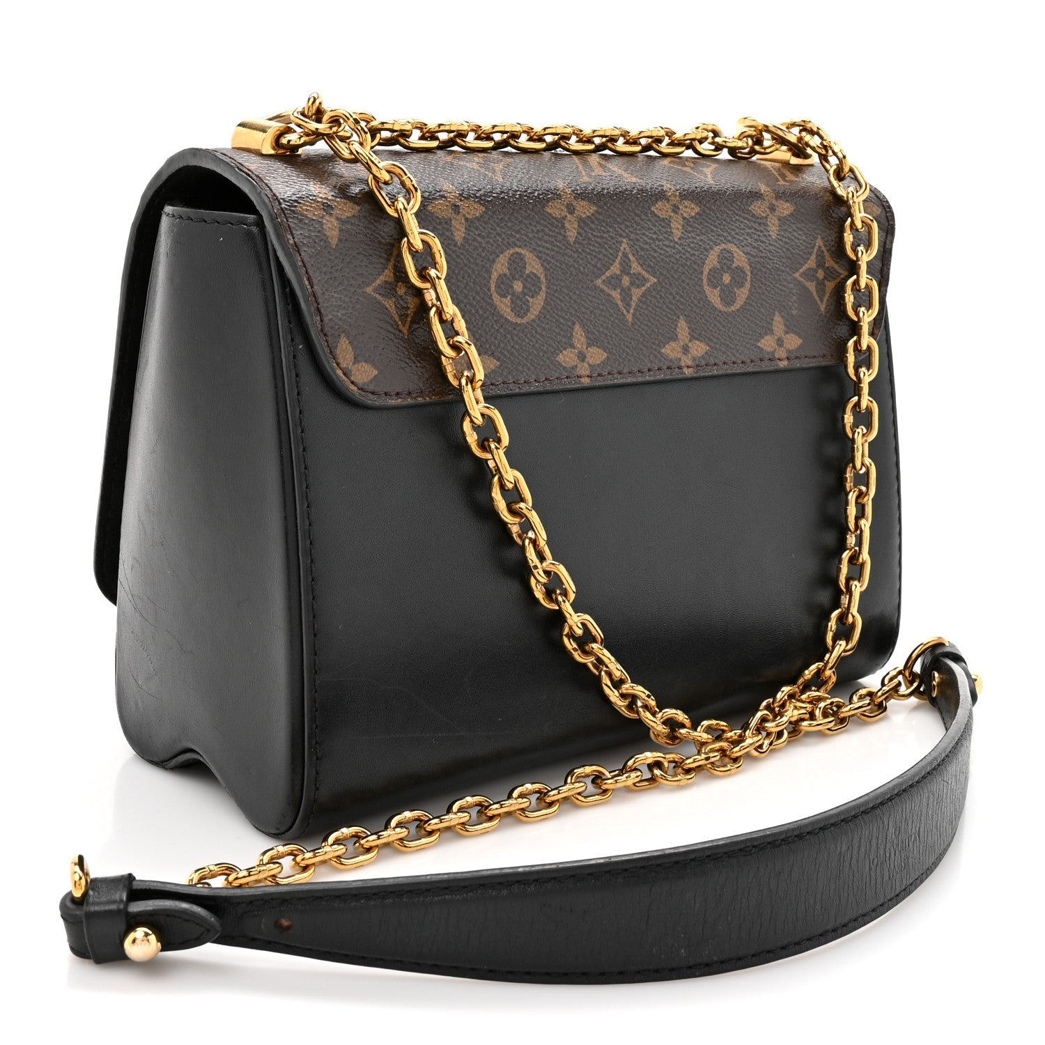 Veau Satin Monogram Twist Shoulder Bag MM Black