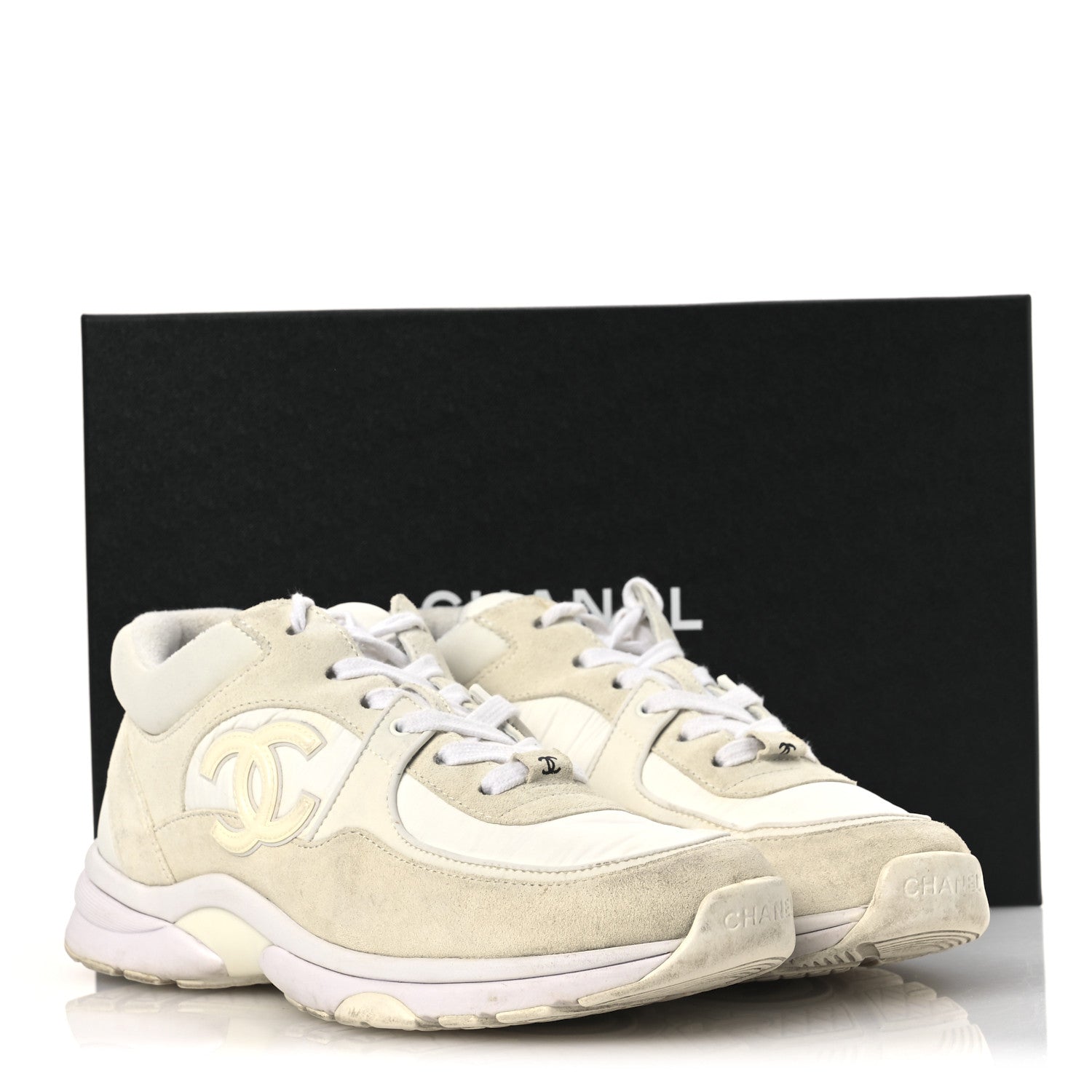 Suede Calfskin Fabric CC Sneakers 39 White