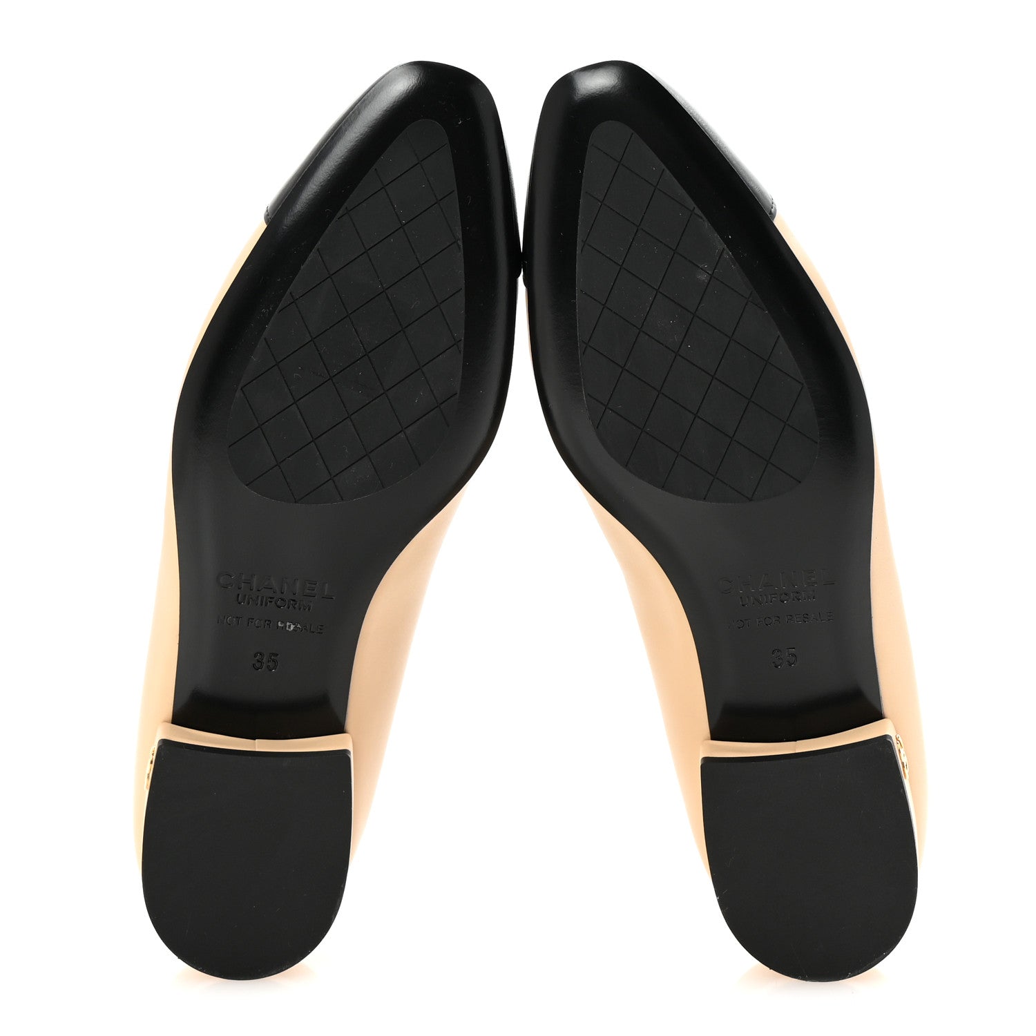 Lambskin Cap Toe CC Uniform Ballerina Flats 35 Beige Black