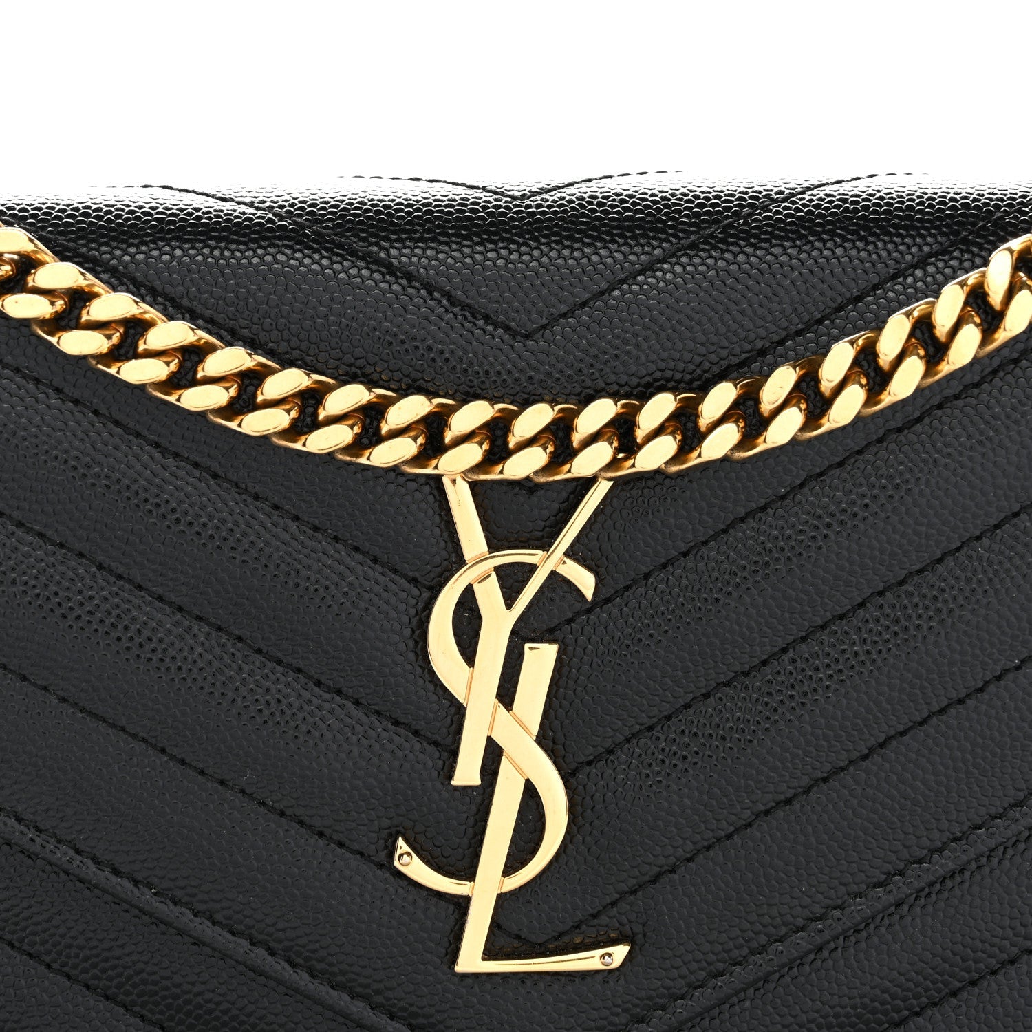 Grain De Poudre Matelasse Chevron Monogram Chain Wallet Black