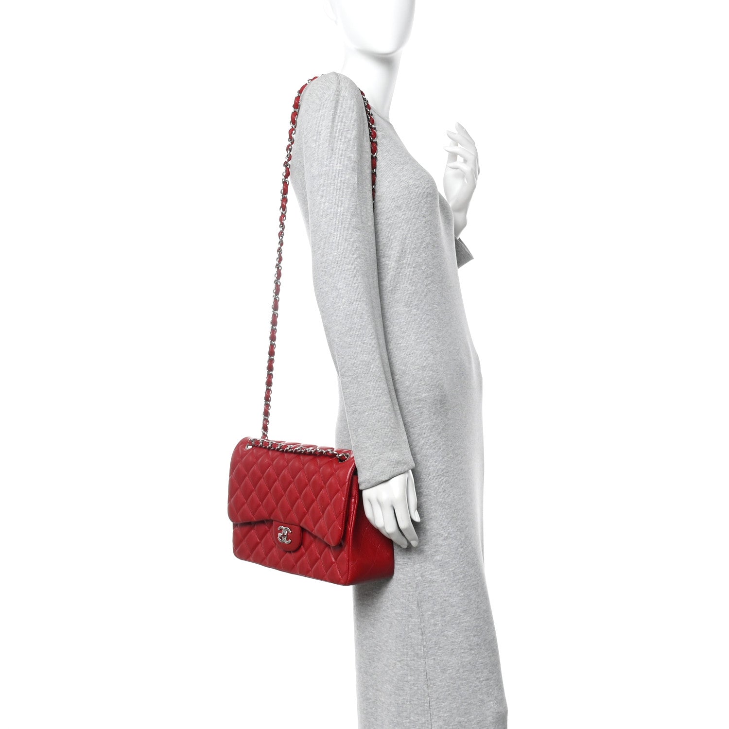 Caviar Quilted Jumbo Double Flap Red