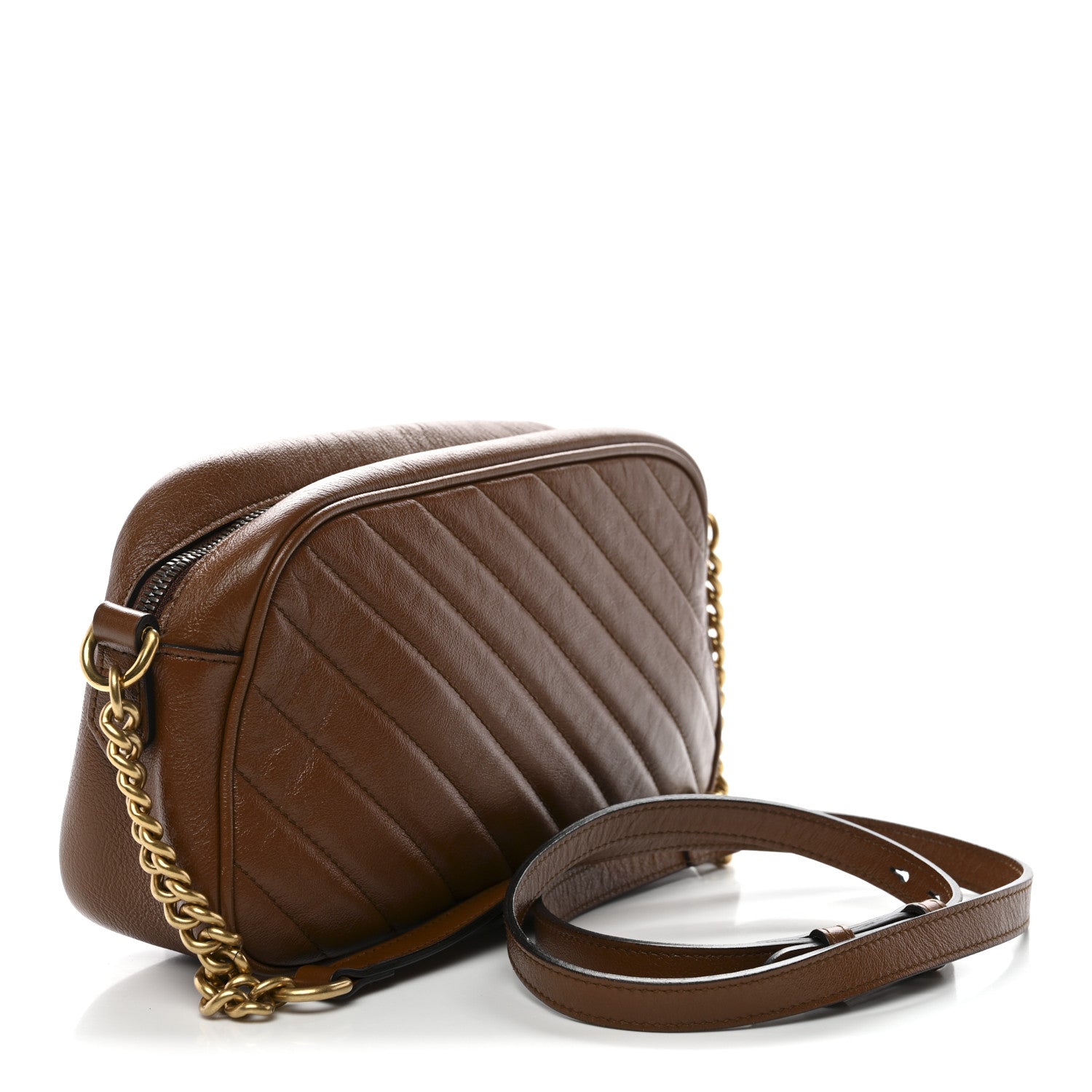Glazed Calfskin Matelasse Diagonal Small GG Marmont Chain Shoulder Bag Cuir