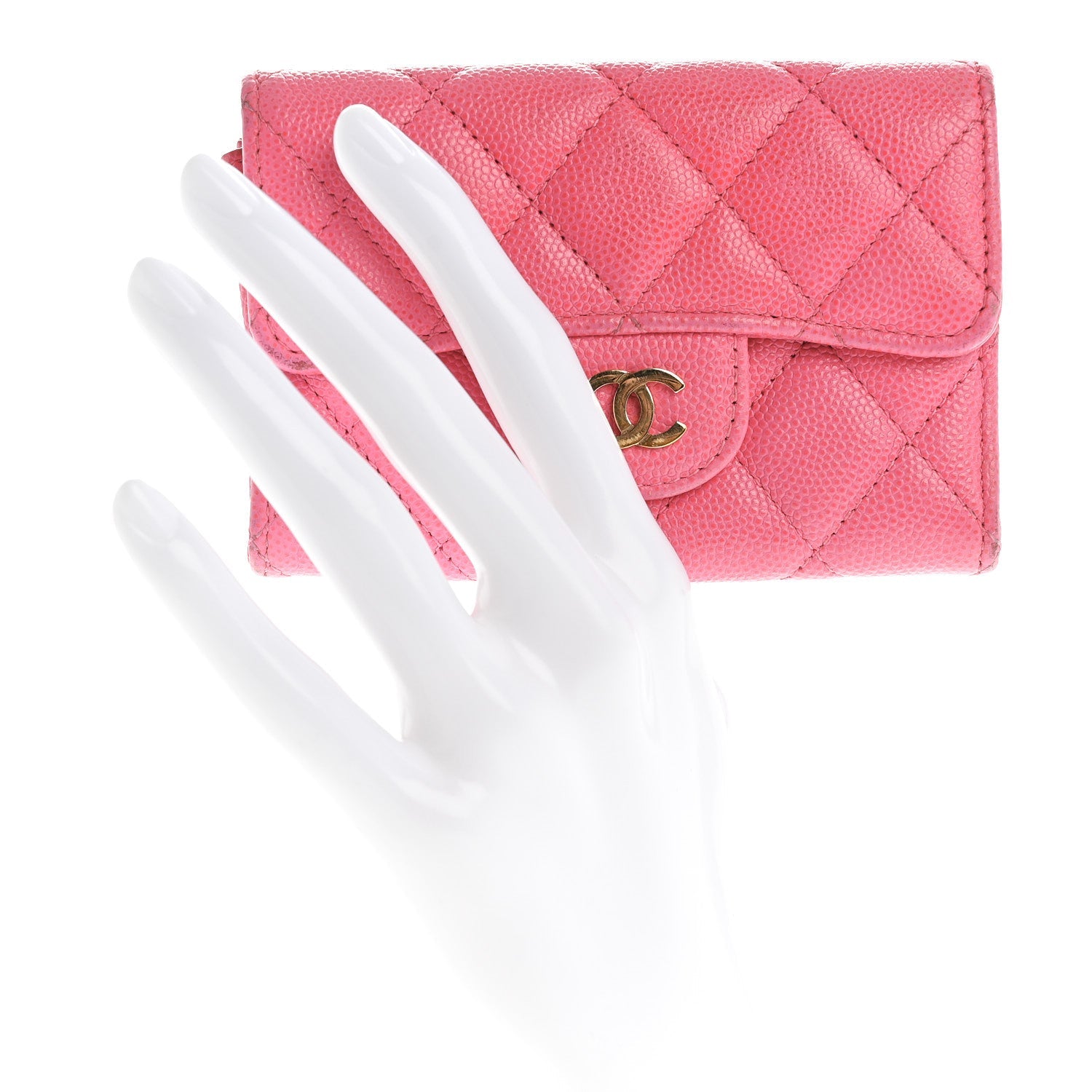 Caviar Quilted Flap Card Holder Wallet Pink