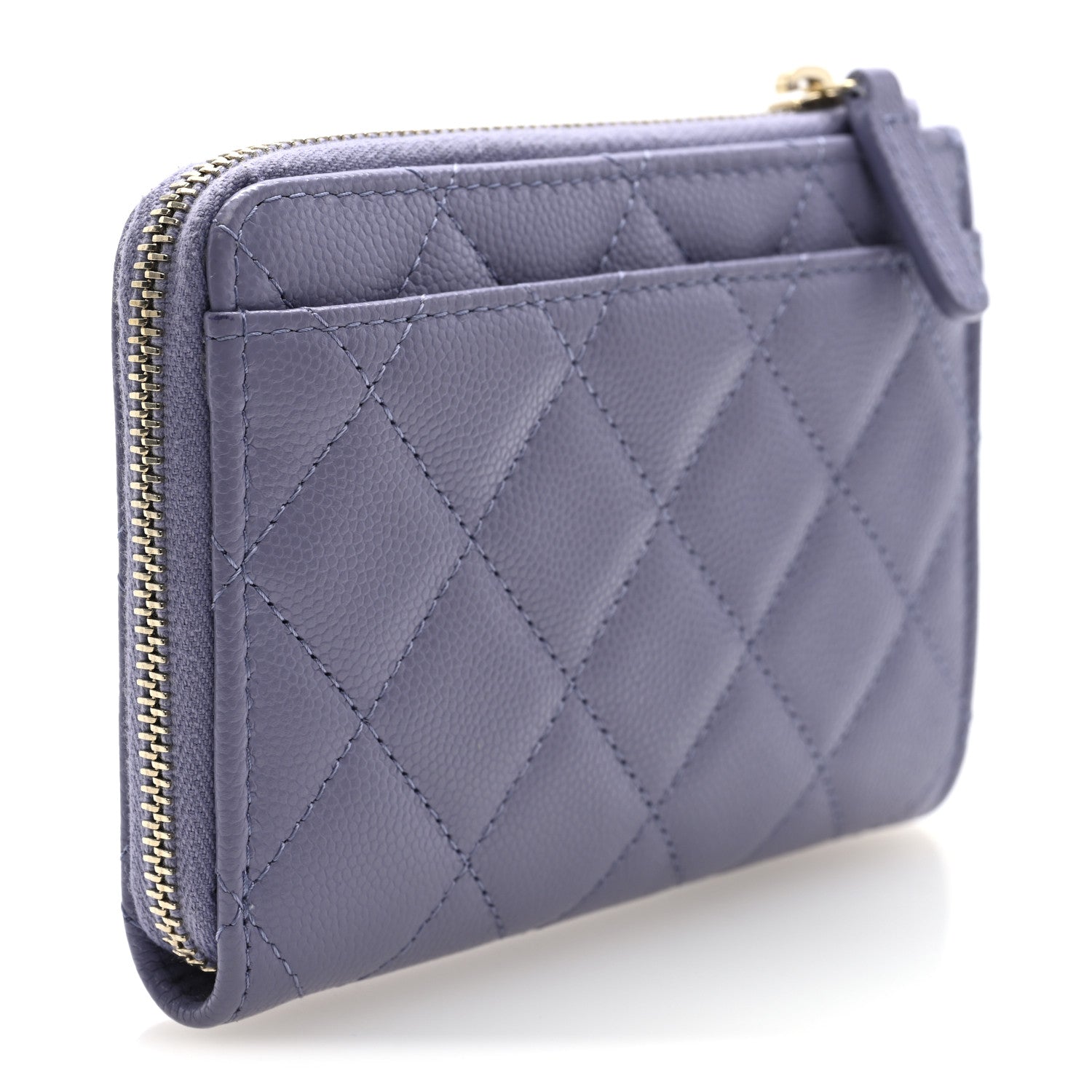 Caviar Quilted CC Zip Around Card Holder Wallet  Purple