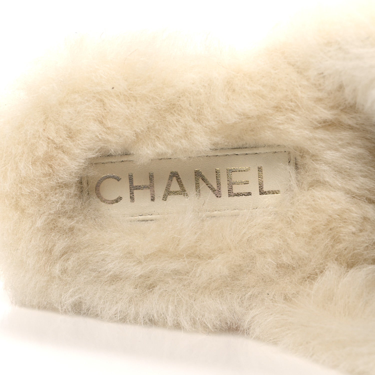 Suede Shearling CC Cap Toe Mules 41 Beige Black