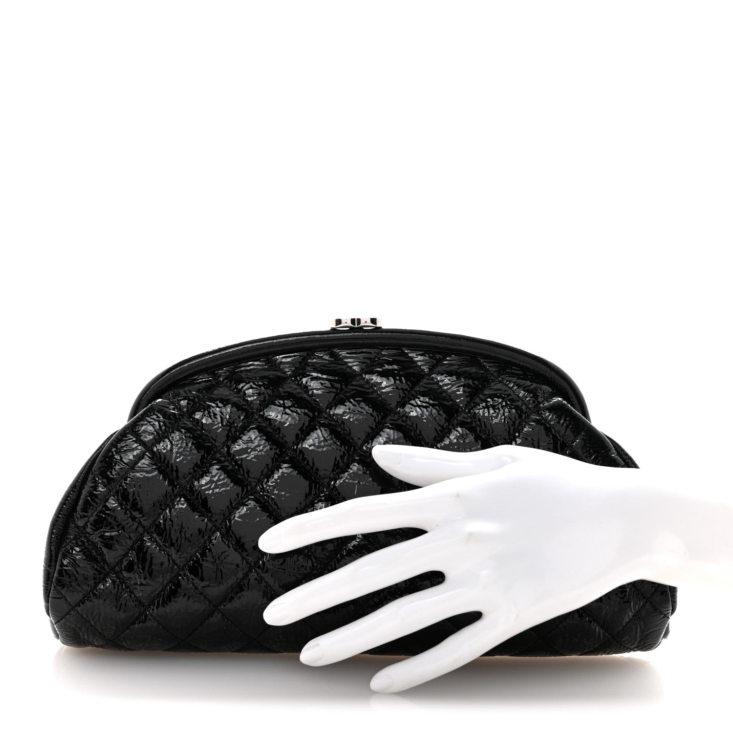 Distressed Patent Quilted Timeless Clutch Black