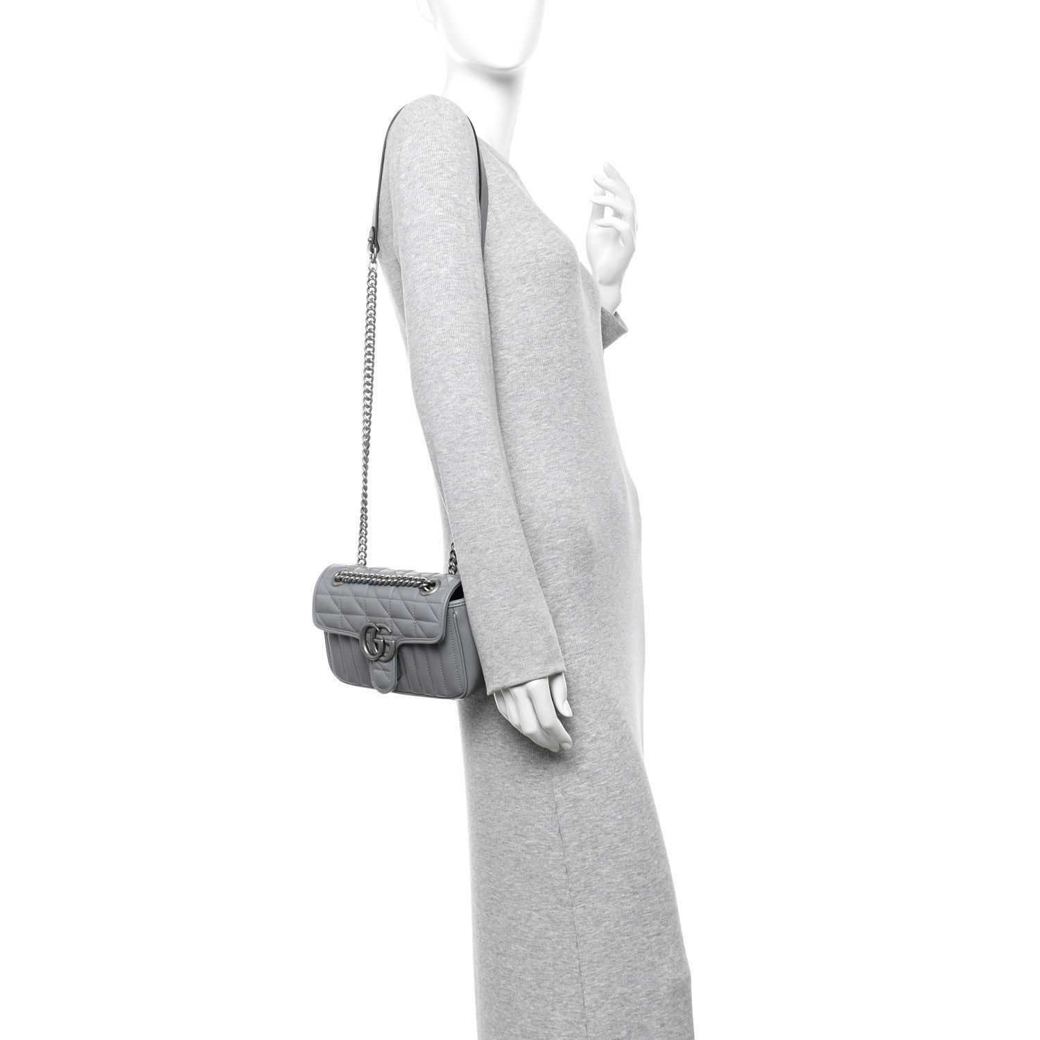 Calfskin Matelasse Aria Mini GG Marmont Shoulder Bag Deep Grey