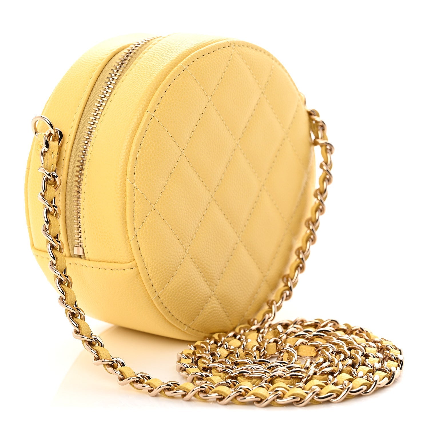 Caviar Quilted Gripoix CC Round Clutch With Chain Yellow