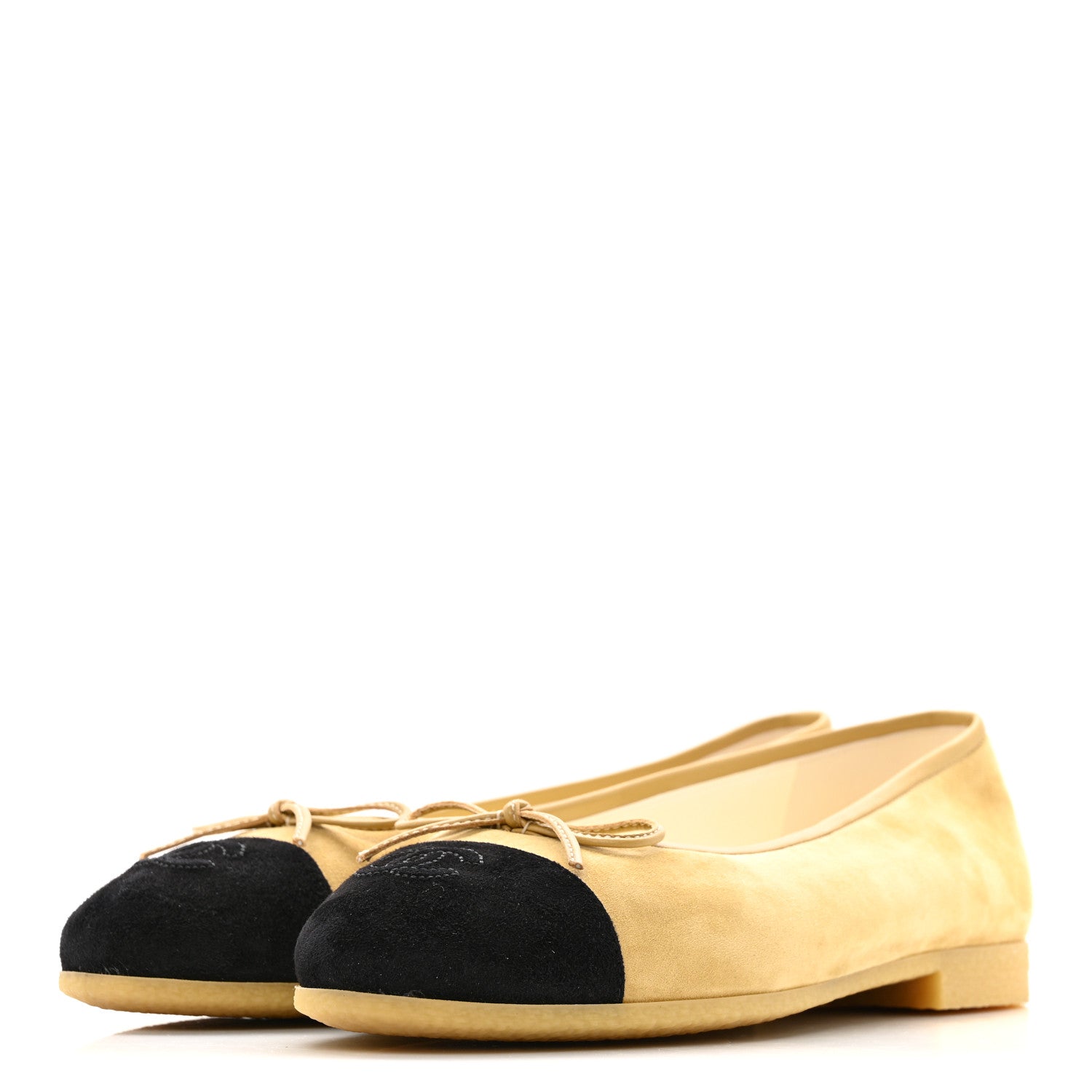 Suede Goatskin Cap Toe CC Ballerina Flats 38 Beige Black