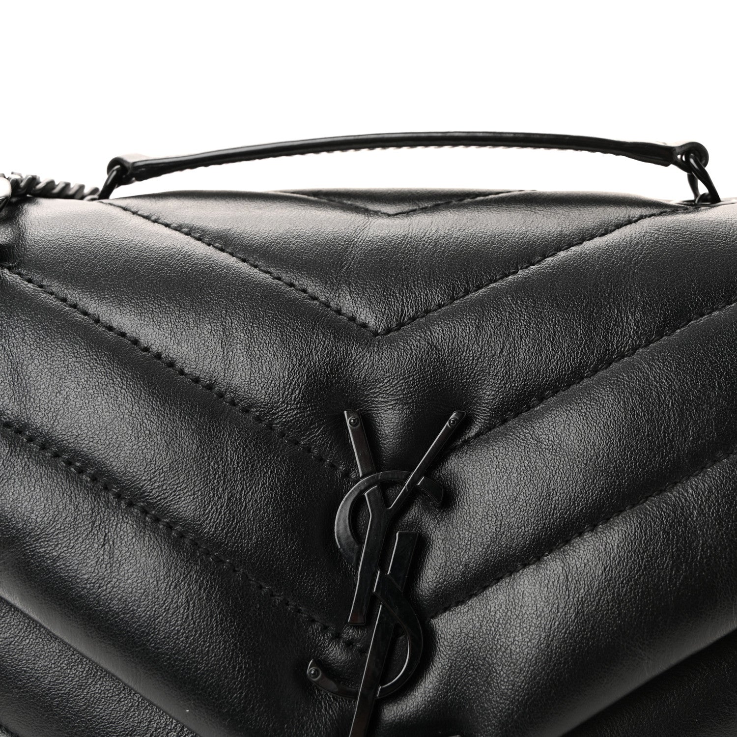 Calfskin Y Quilted Monogram Monochrome Small Loulou Chain Satchel Black