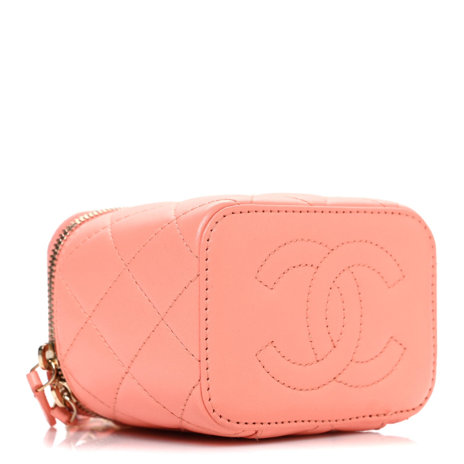 Lambskin Quilted Pearl Crush Mini Vanity Case With Chain Coral