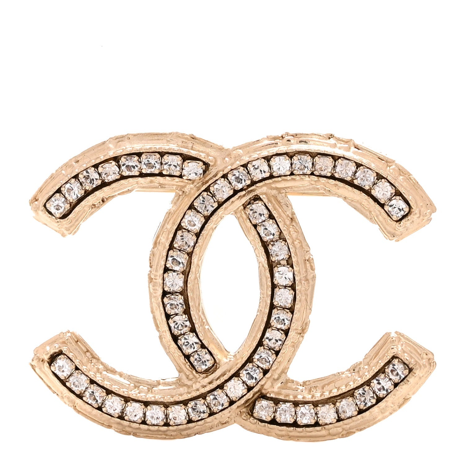 Metal Crystal Baguette CC Brooch Gold