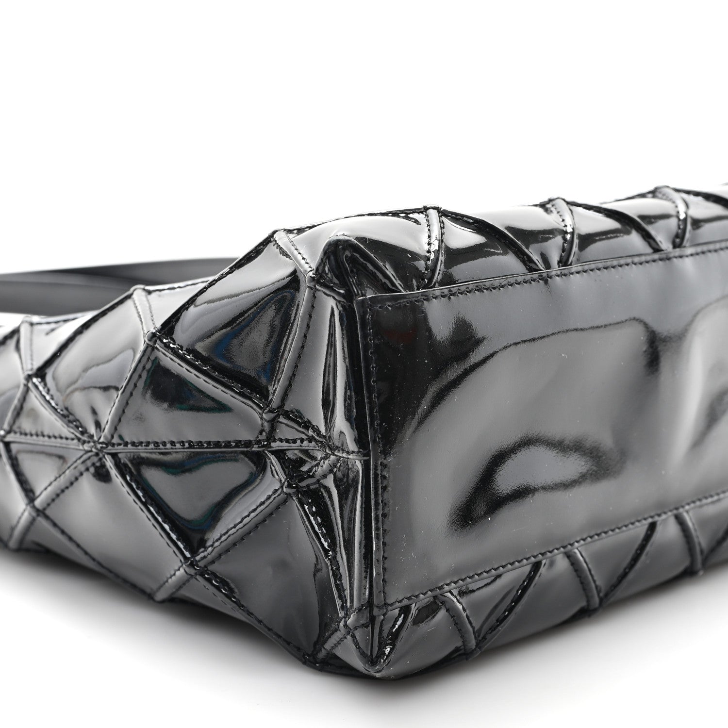 Patent Quilted Shoulder Bag Black