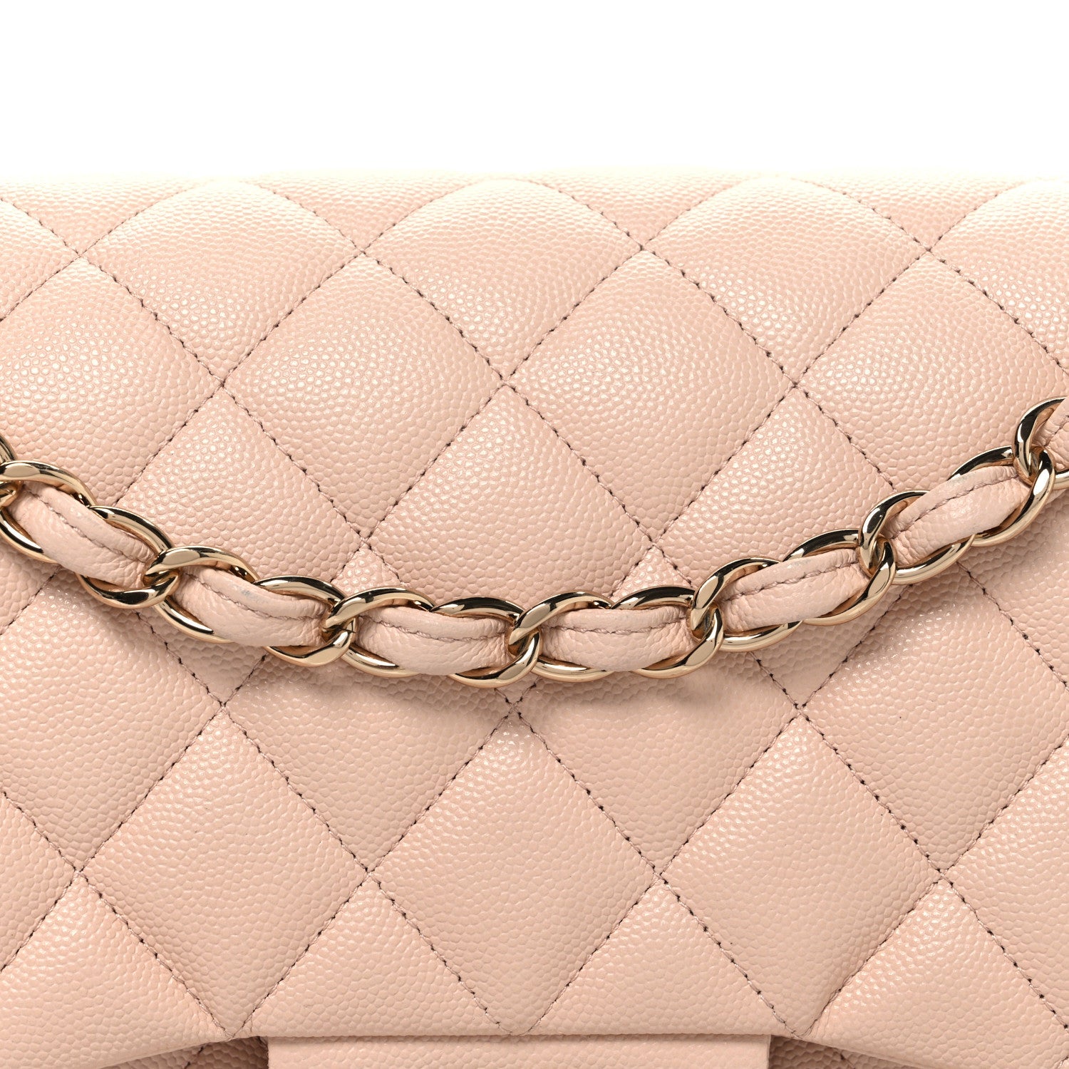 Caviar Quilted Jumbo Double Flap Light Beige