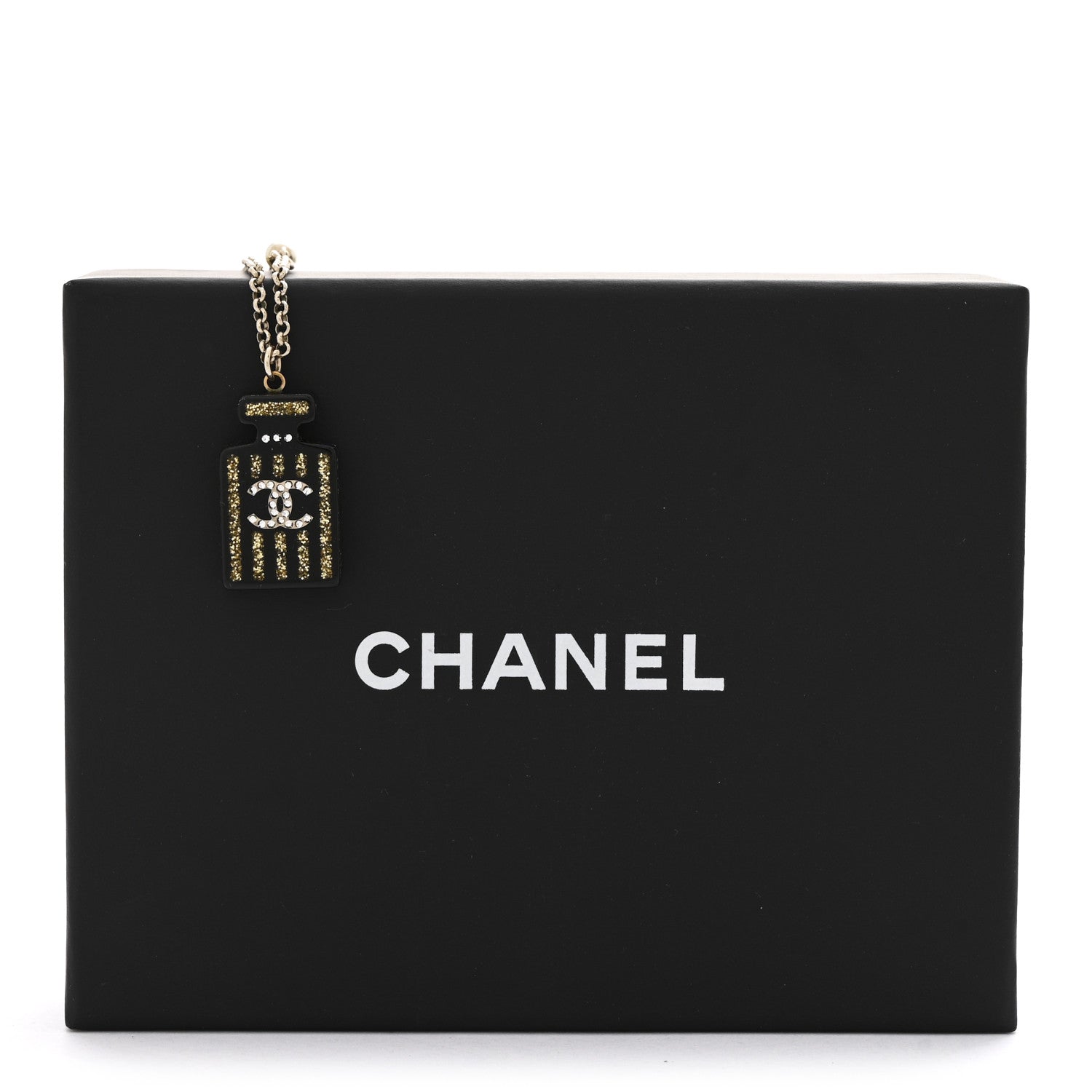 Pearl Resin Strass Perfume Bottle CC Necklace Black Gold