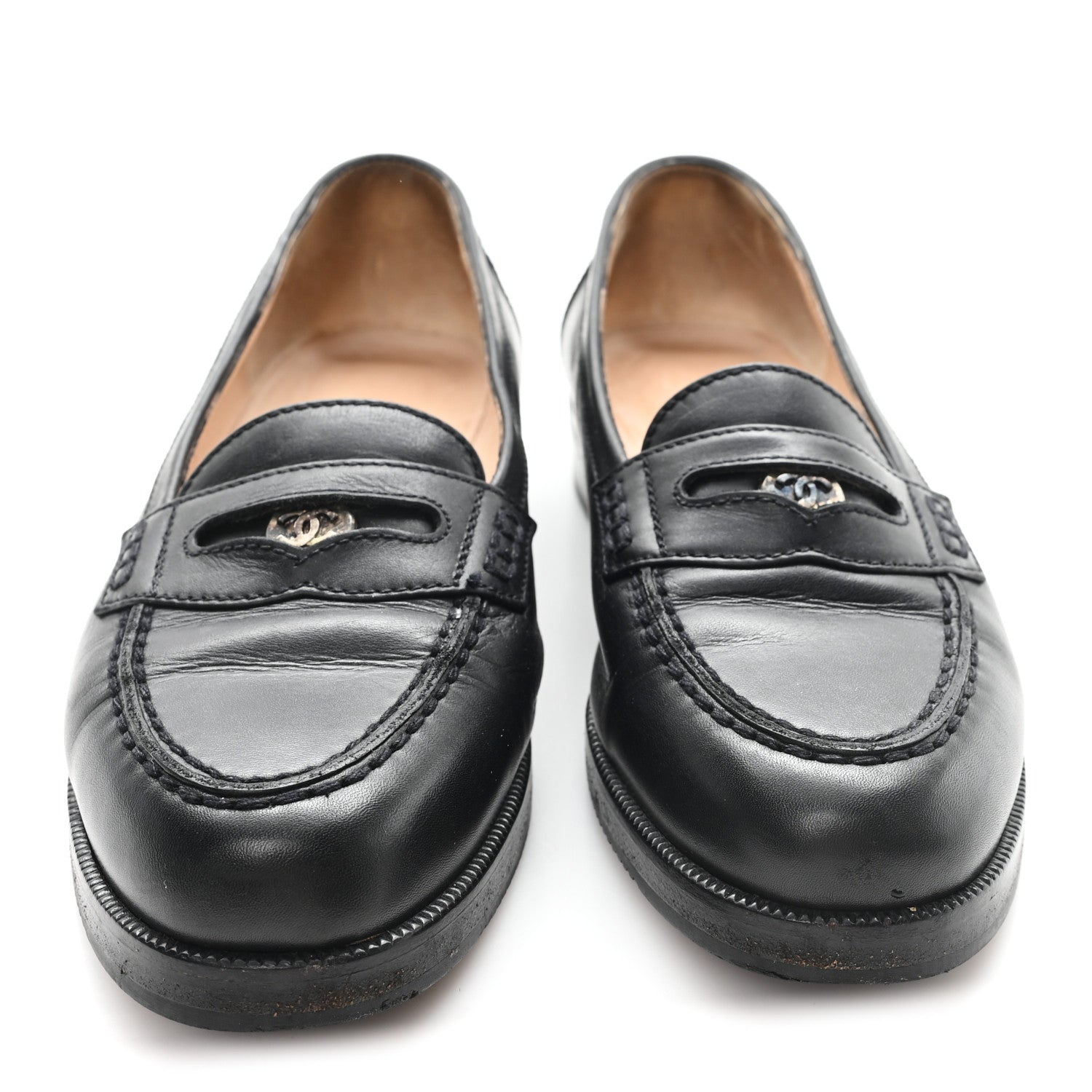 Lambskin CC Penny Loafers 36.5 Black