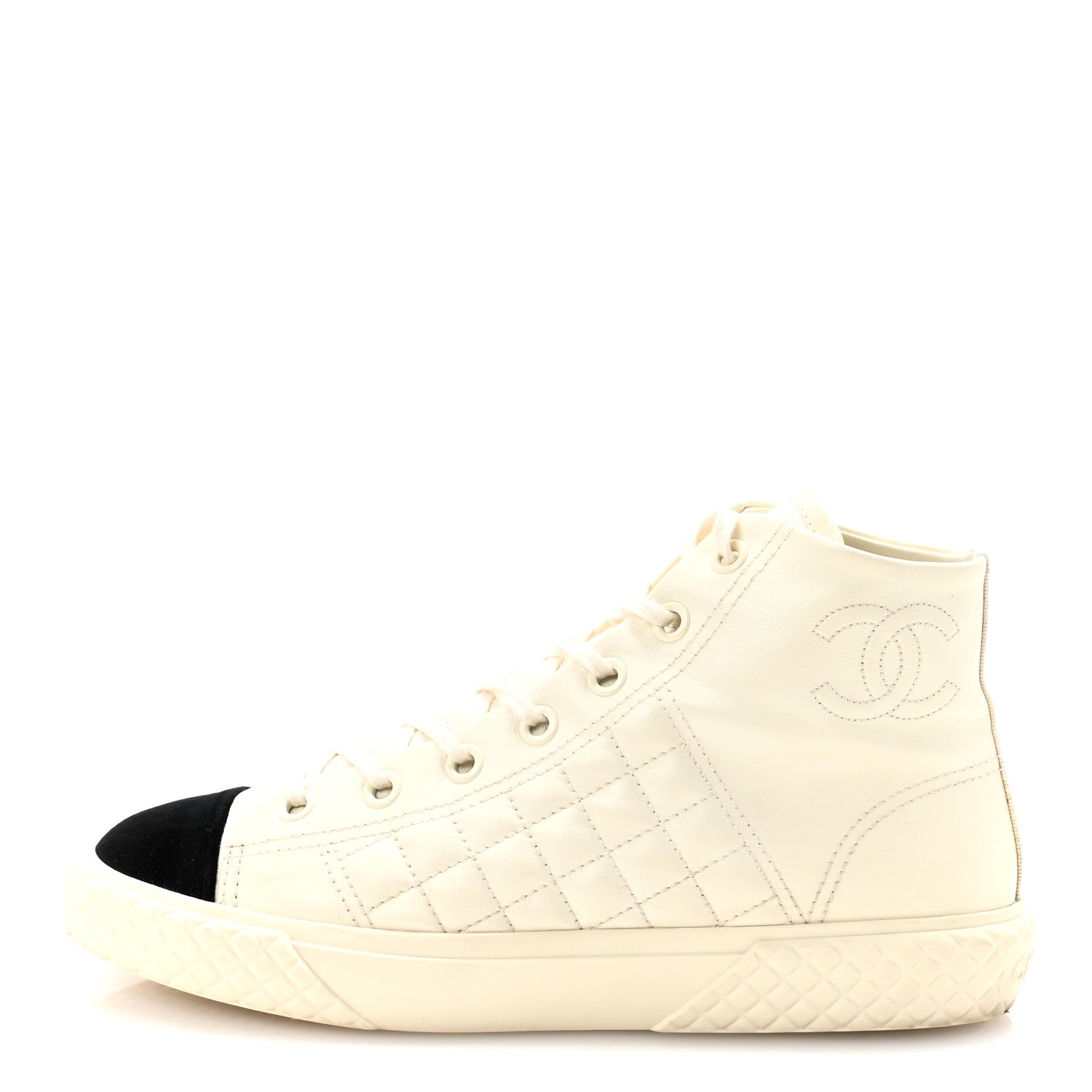 Calfskin High Top CC Sneakers 40 Ivory Black