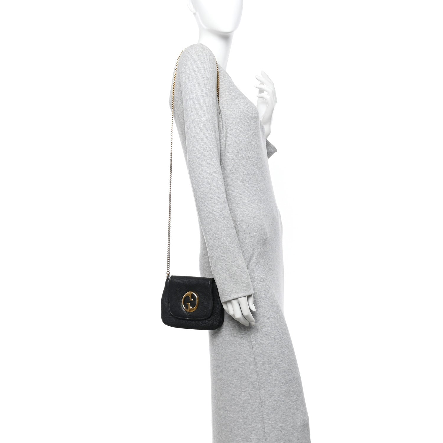 Pebbled Calfskin Small 1973 Chain Shoulder Bag Black