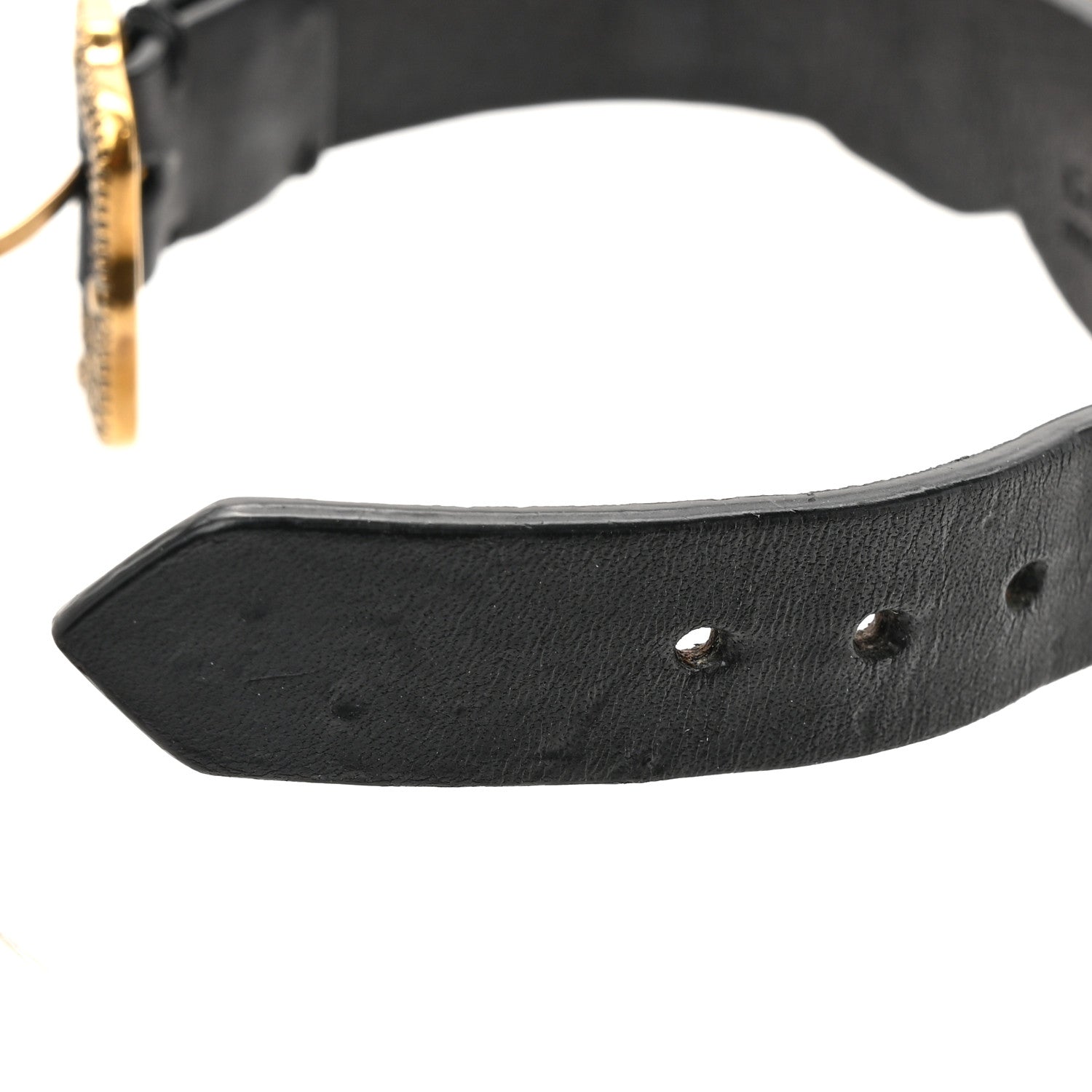 Calfskin Crystal Feline Heads Bracelet Black