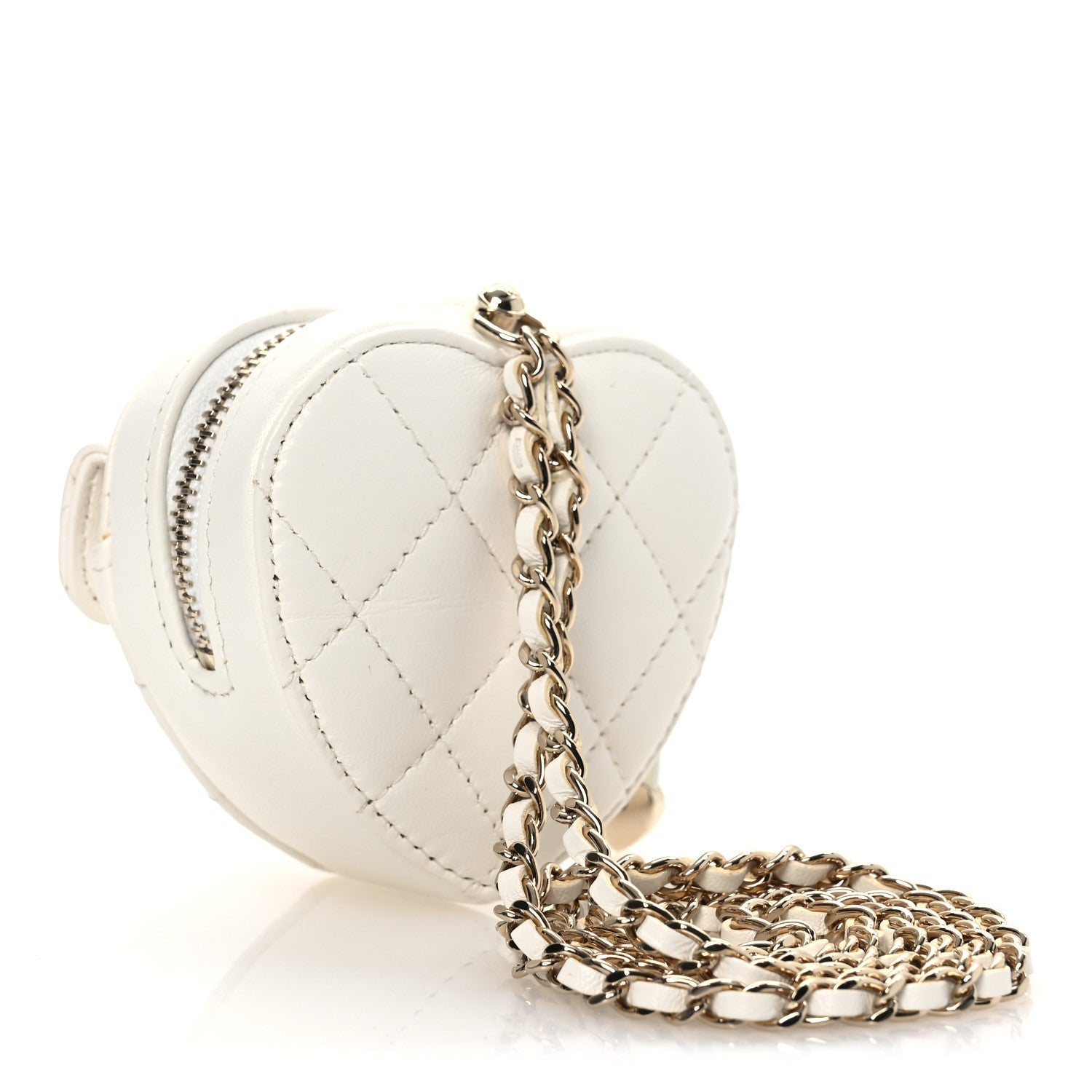 Lambskin Quilted CC In Love Heart Coin Purse With Chain White