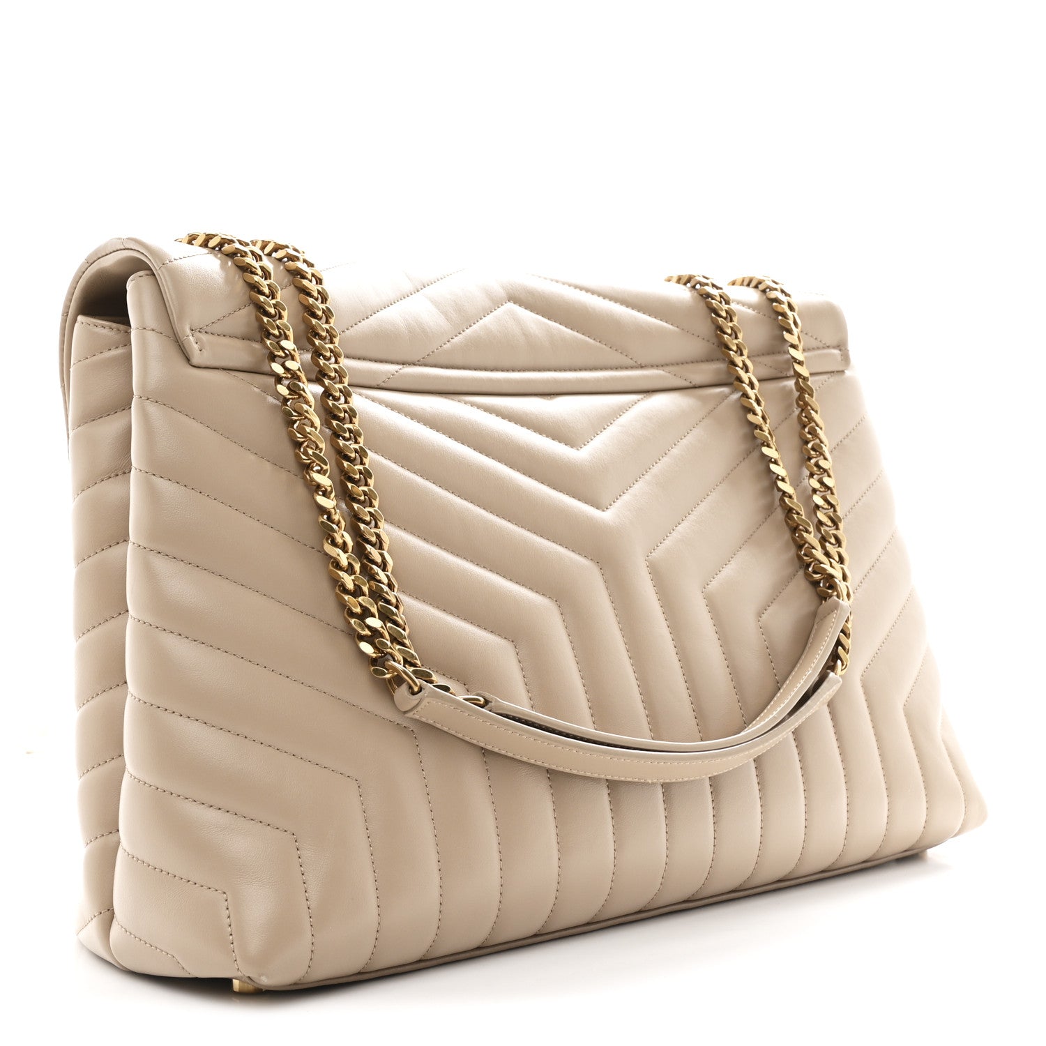 Calfskin Matelasse Large Loulou Monogram Chain Satchel Dark Beige