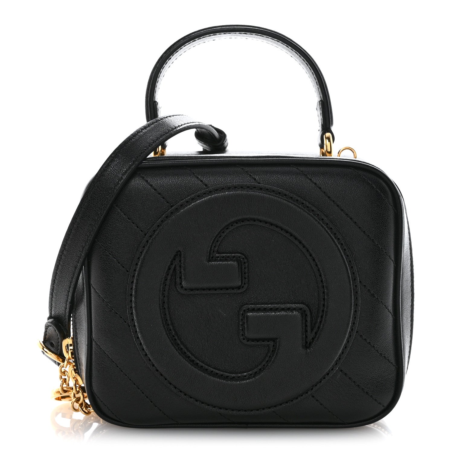 Sakai Be Green Calfskin Diagonal Stitched Blondie Top Handle Bag Black