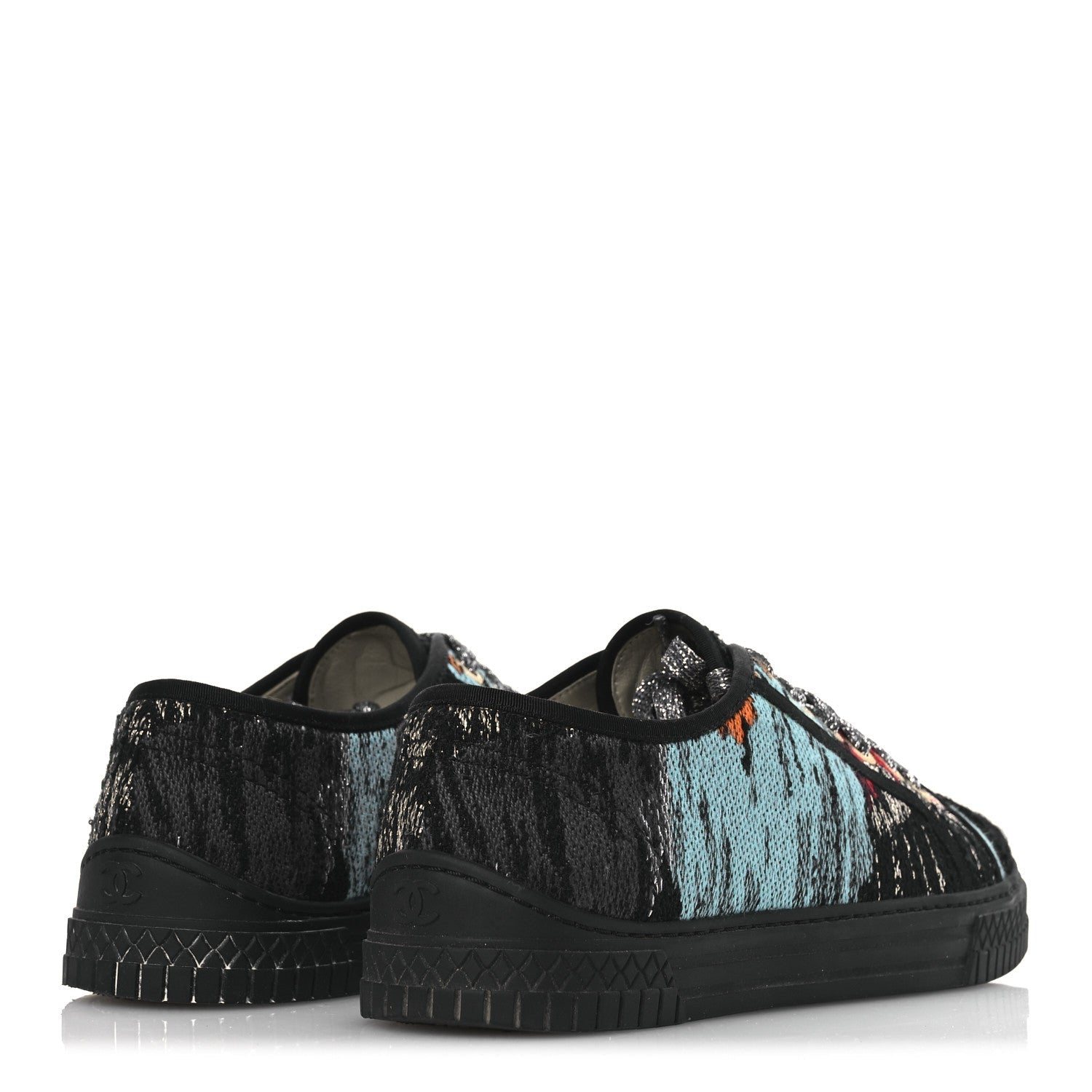 Metallic Tweed Low Top Sneakers 38 Black Multicolor