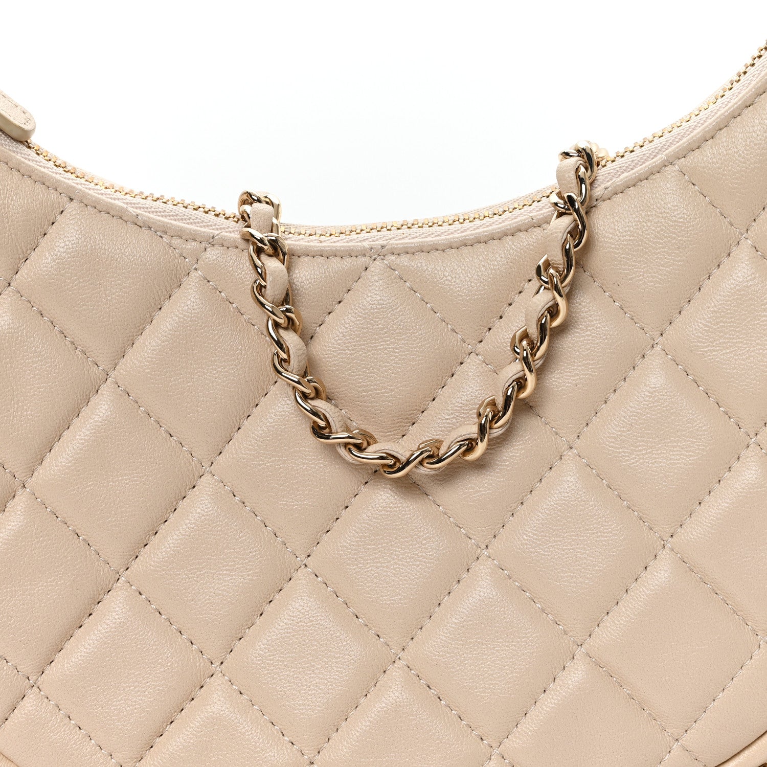 Lambskin Quilted Small Hobo Bag Light Beige