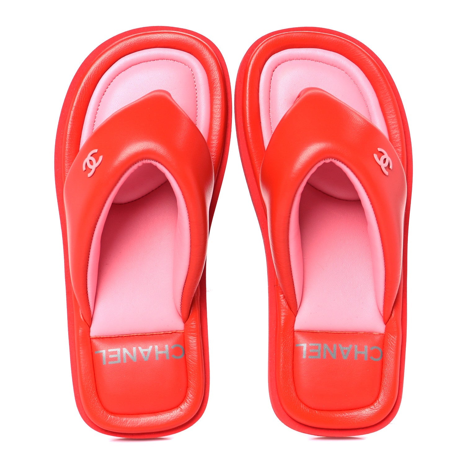 Lambskin Padded Pool Thong Sandals 37 Light Red Pink