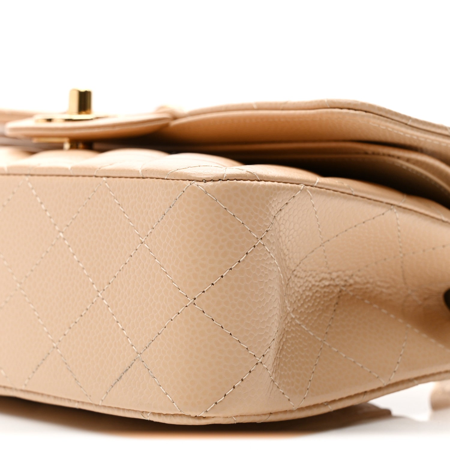 Caviar Quilted Small Double Flap Beige