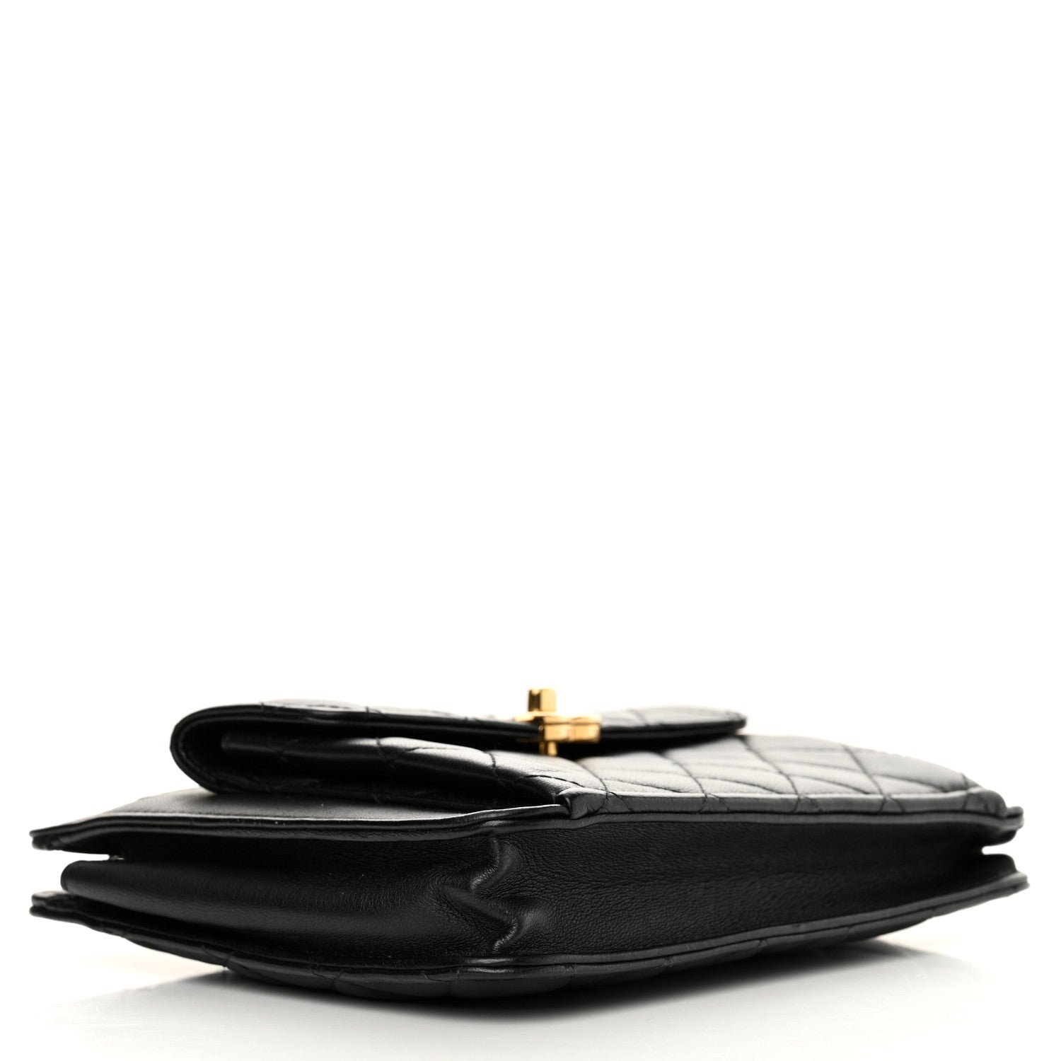 Lambskin Quilted Square Front Pocket Clutch With Chain Black