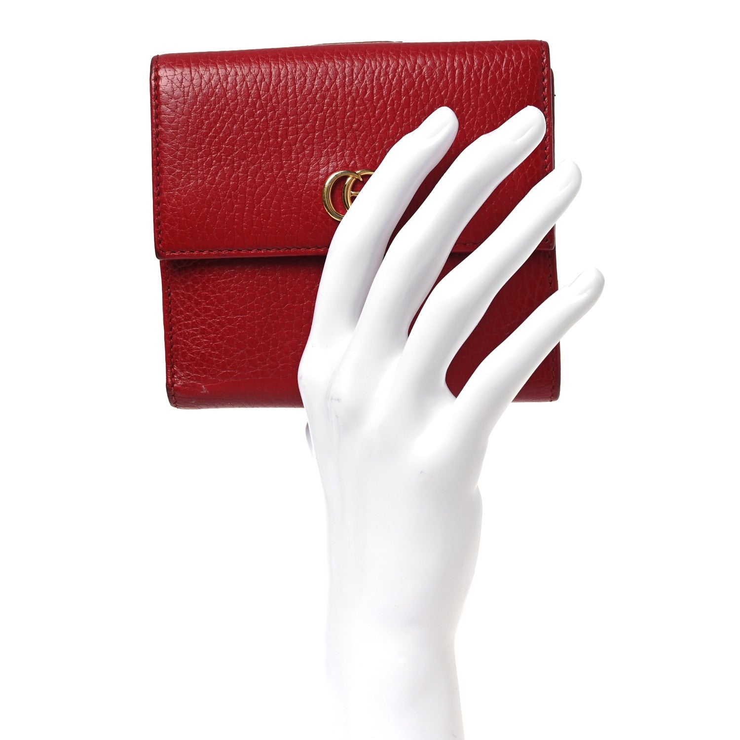 Dollar Calfskin Double G French Flap Wallet Hibiscus Red