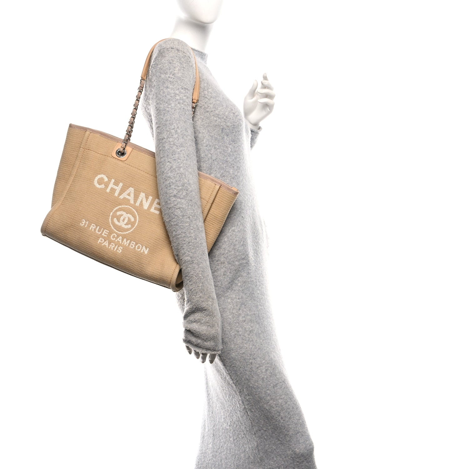 Mixed Fibers Small Deauville Tote  Beige