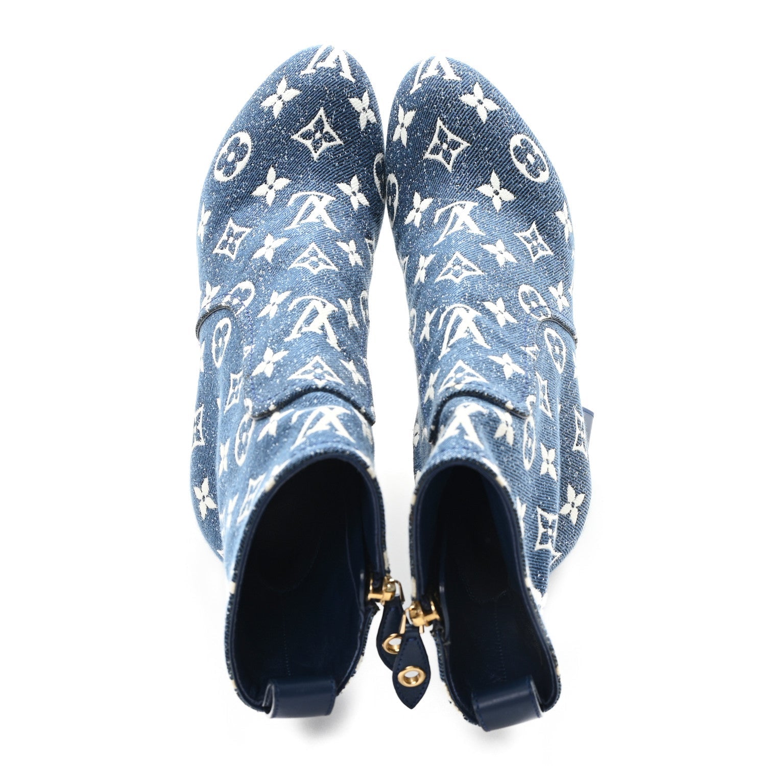 Denim Monogram Silhouette Ankle Boots 37 Navy Blue