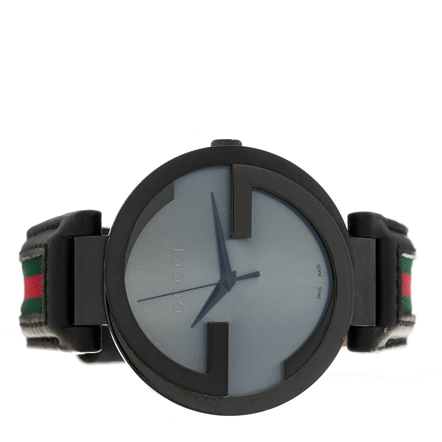 Stainless Steel Calfskin 42mm Interlocking Web G Quartz Watch Black