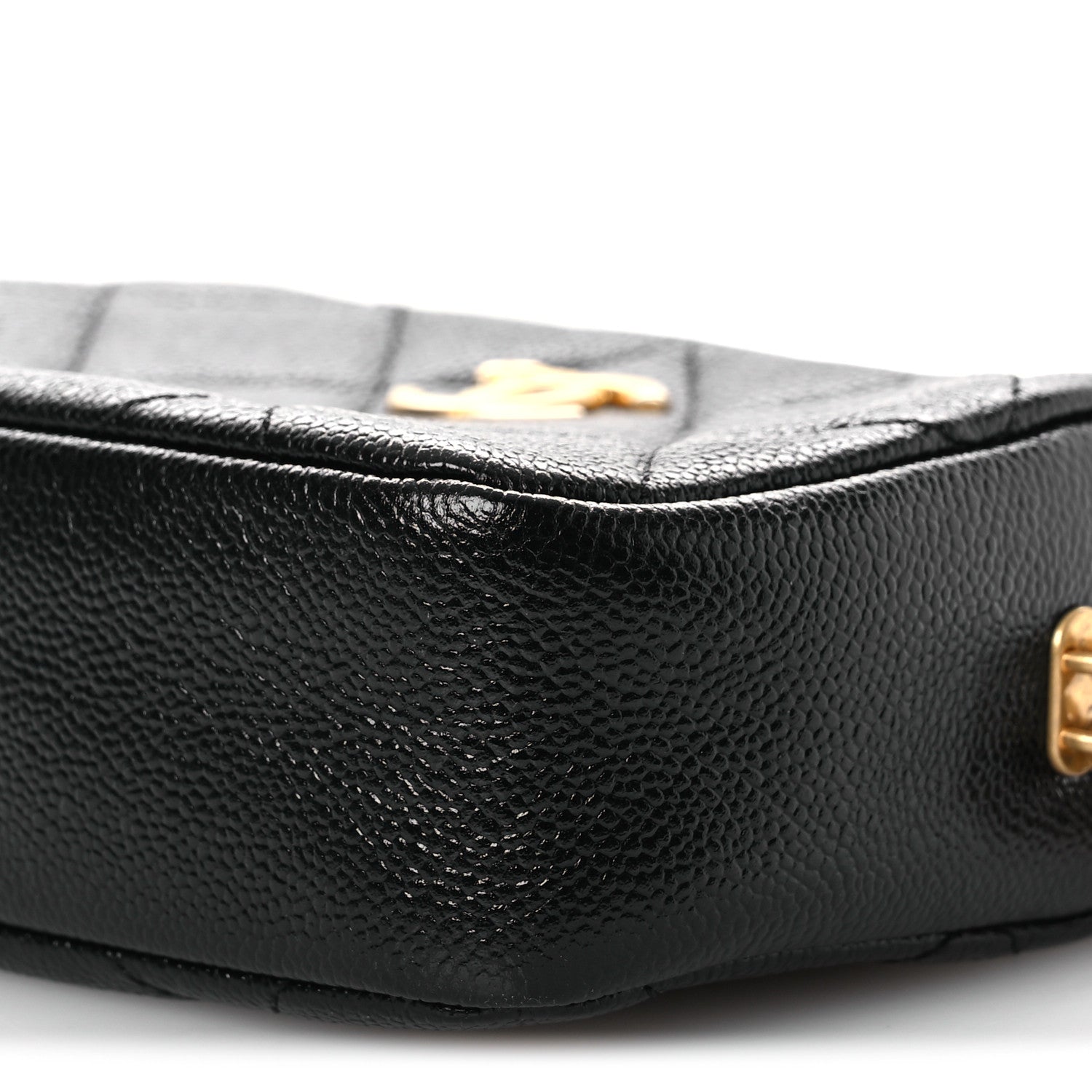 Shiny Caviar Quilted Chain Melody Camera Bag Black