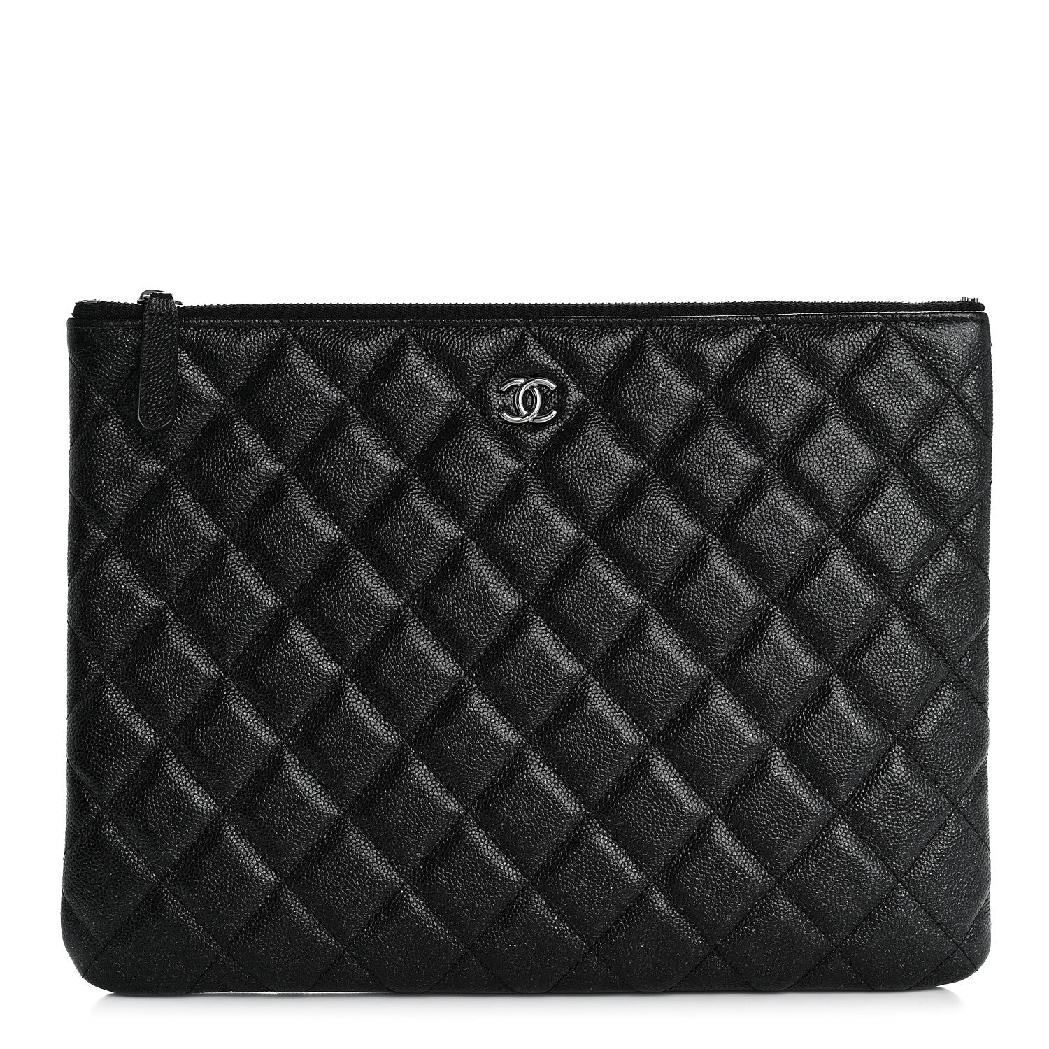 Iridescent Caviar Quilted Medium Cosmetic Case Black
