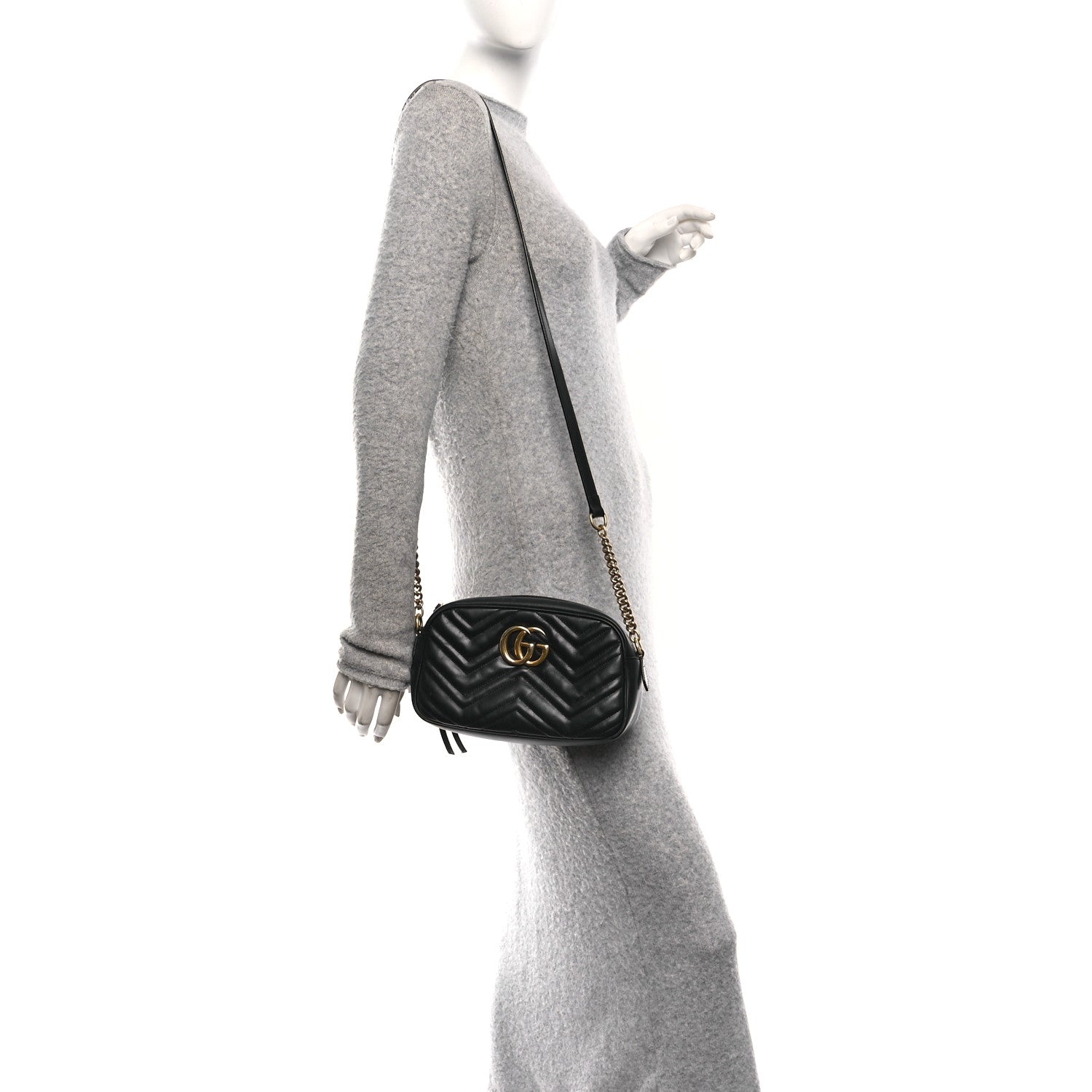 Calfskin Matelasse Small GG Marmont Chain Shoulder Bag Black