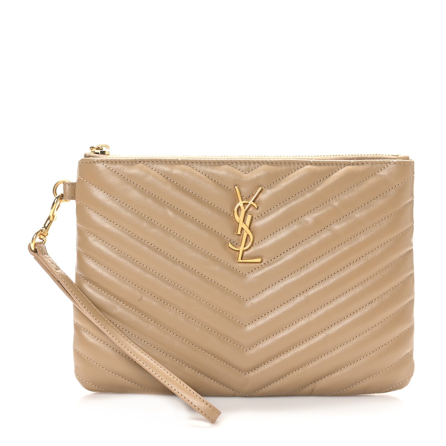 Calfskin Matelasse Chevron Monogram A5 Wristlet Dark Latte