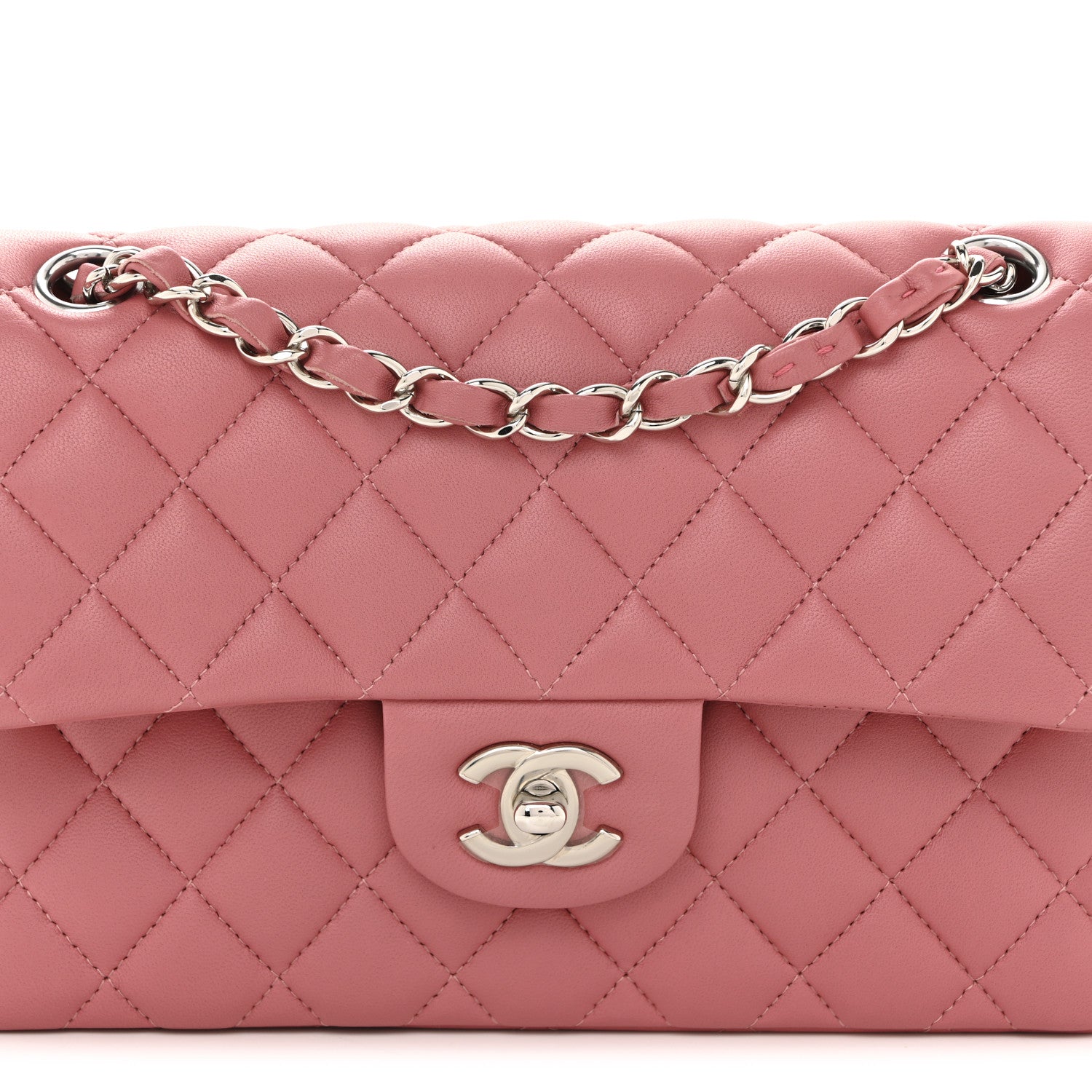 Lambskin Quilted Small Double Flap Pink
