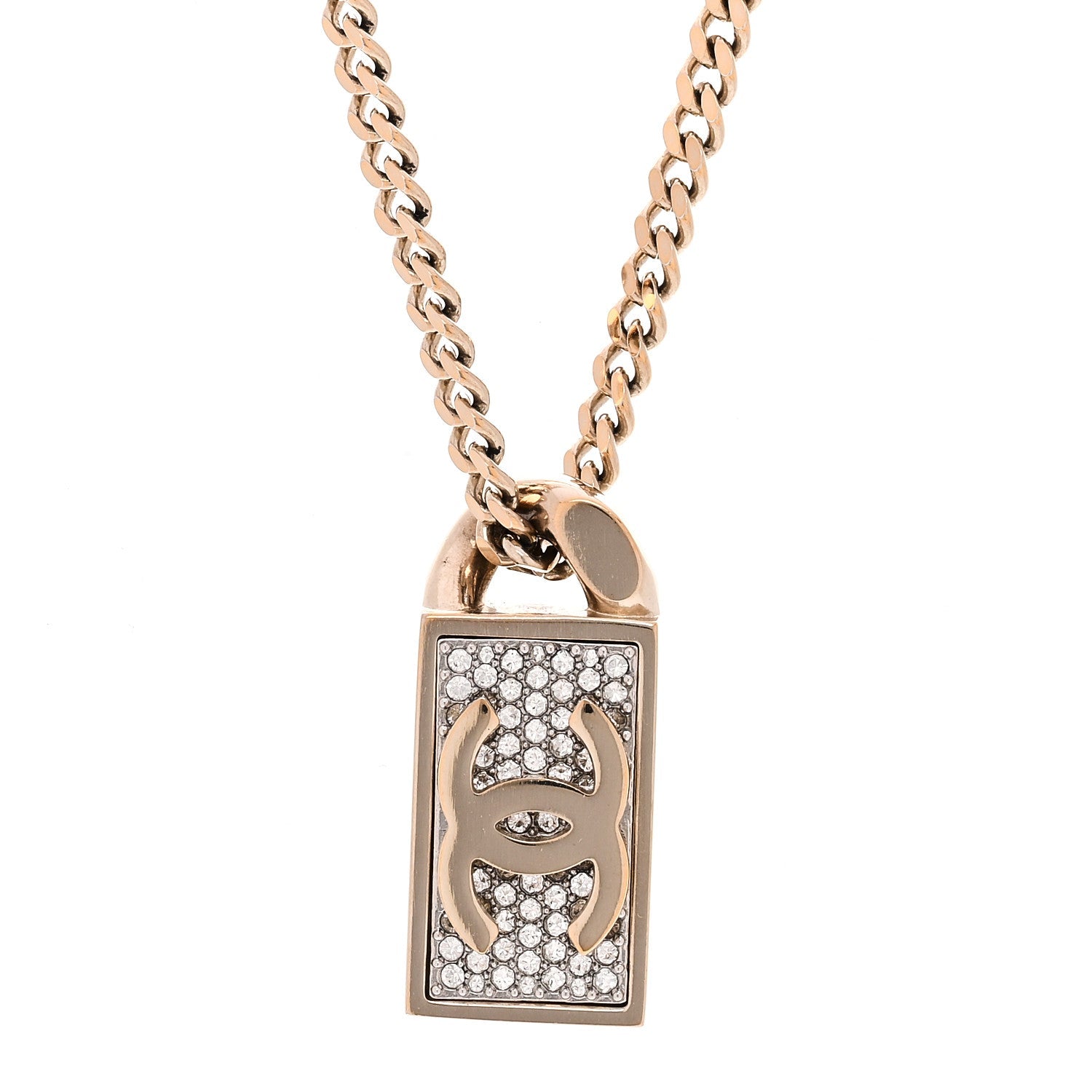 Crystal Dog Tag Charm Necklace Gold