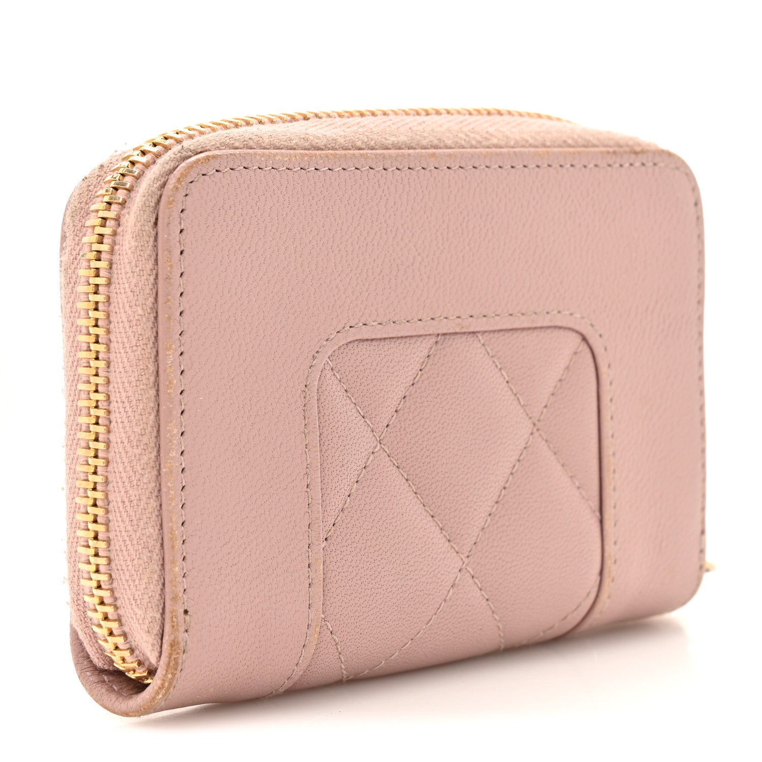 Sheepskin Quilted Vintage Mademoiselle Zip Coin Purse Pink